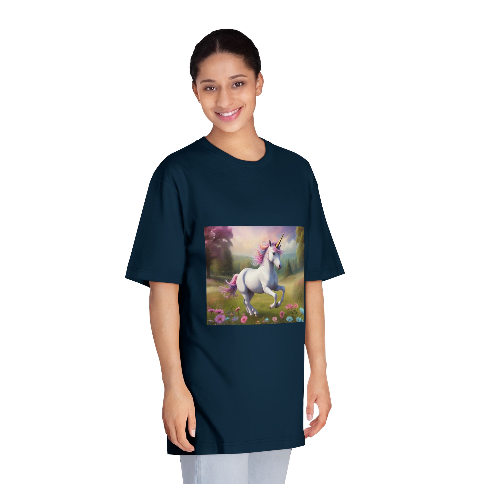 Beautiful Unicorn Running Magical Meadow Unicorn Background Images Whimsical Unicorn (6) Unisex Classic Crewneck T Shirt - Image 19