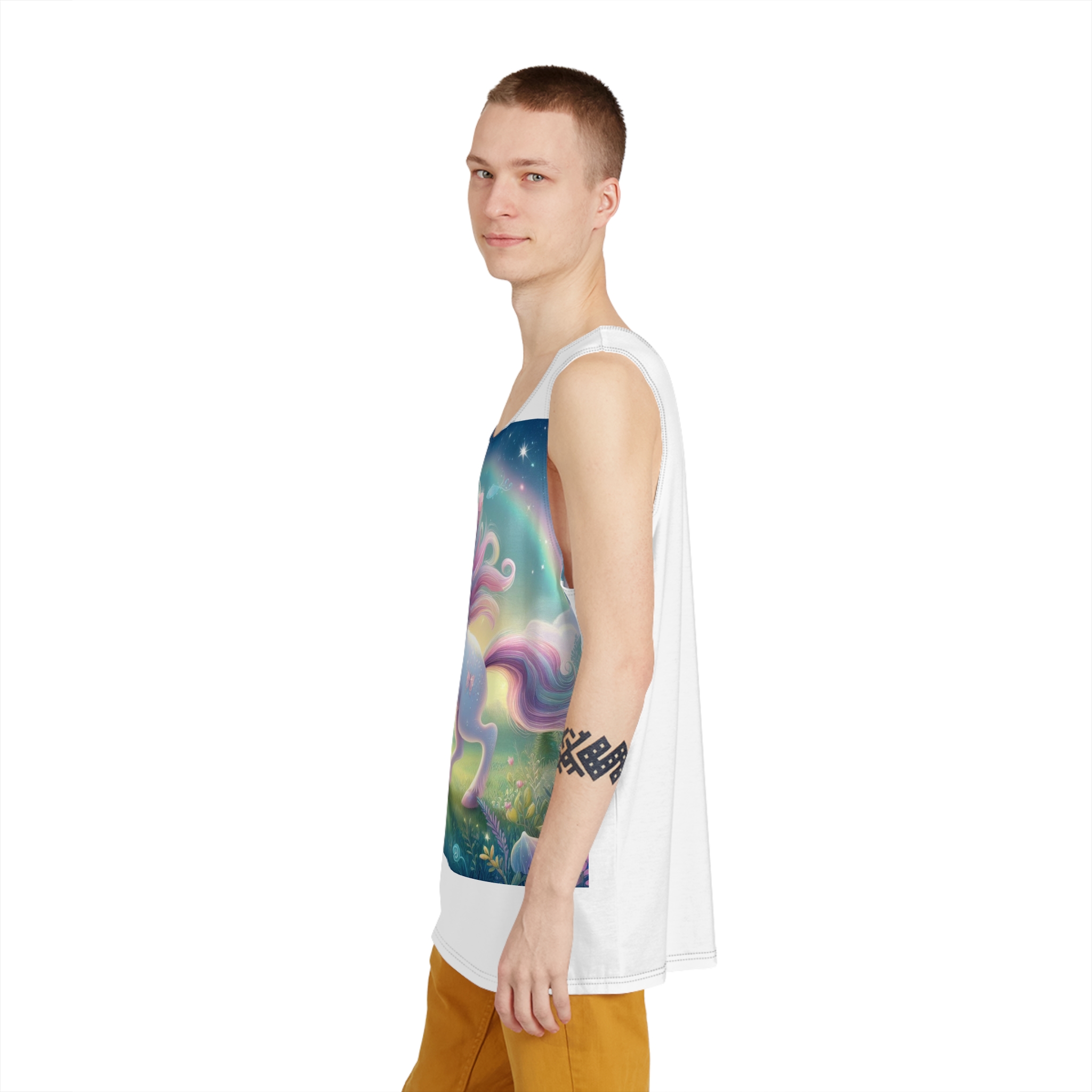 Beautiful Unicorn Running Magical Meadow Unicorn Background Images Whimsical Unicorn (21) Mens Tank Aop