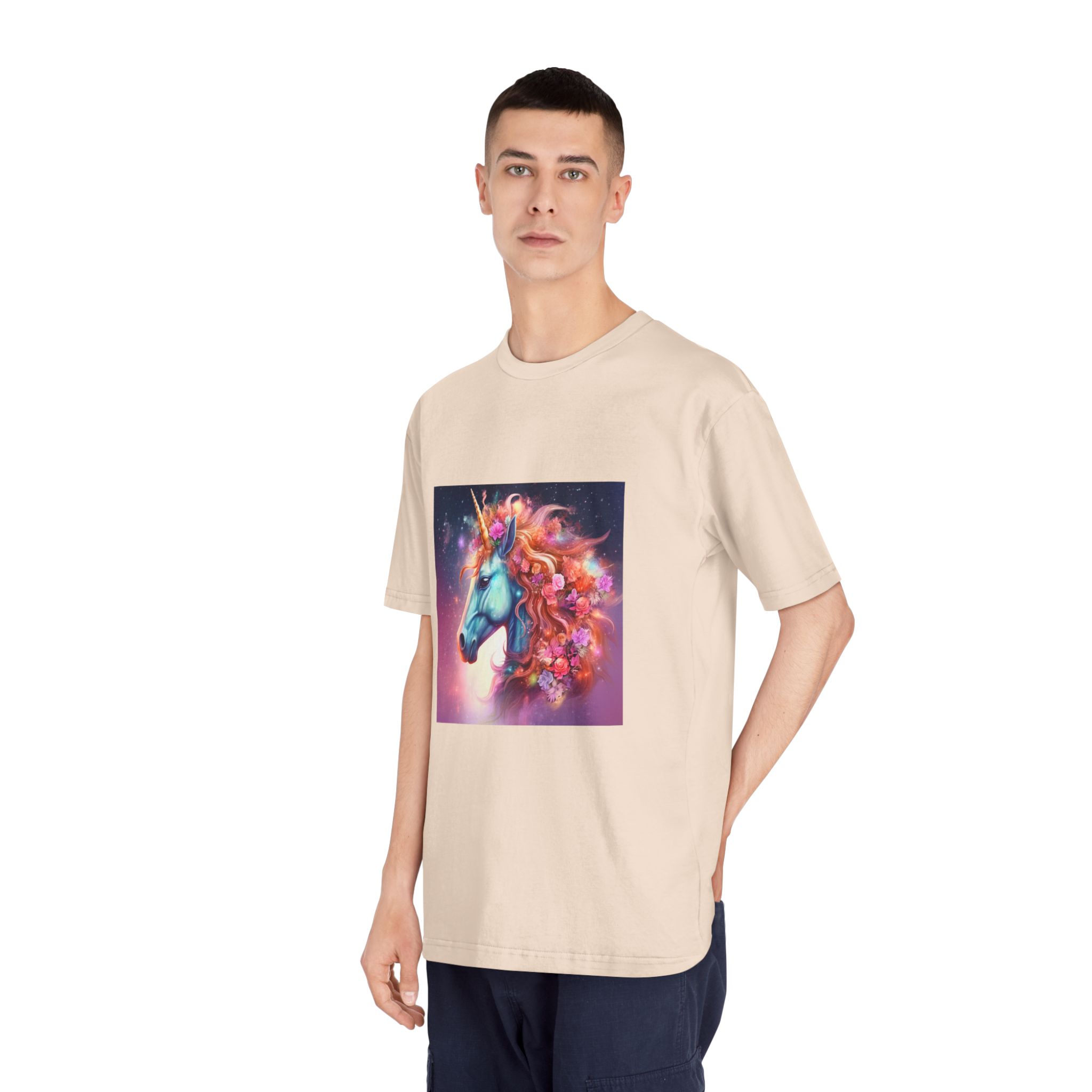 Unicorn With Flowers Its Mane Star Background Generative Ai Unisex Classic Crewneck T Shirt - Image 12