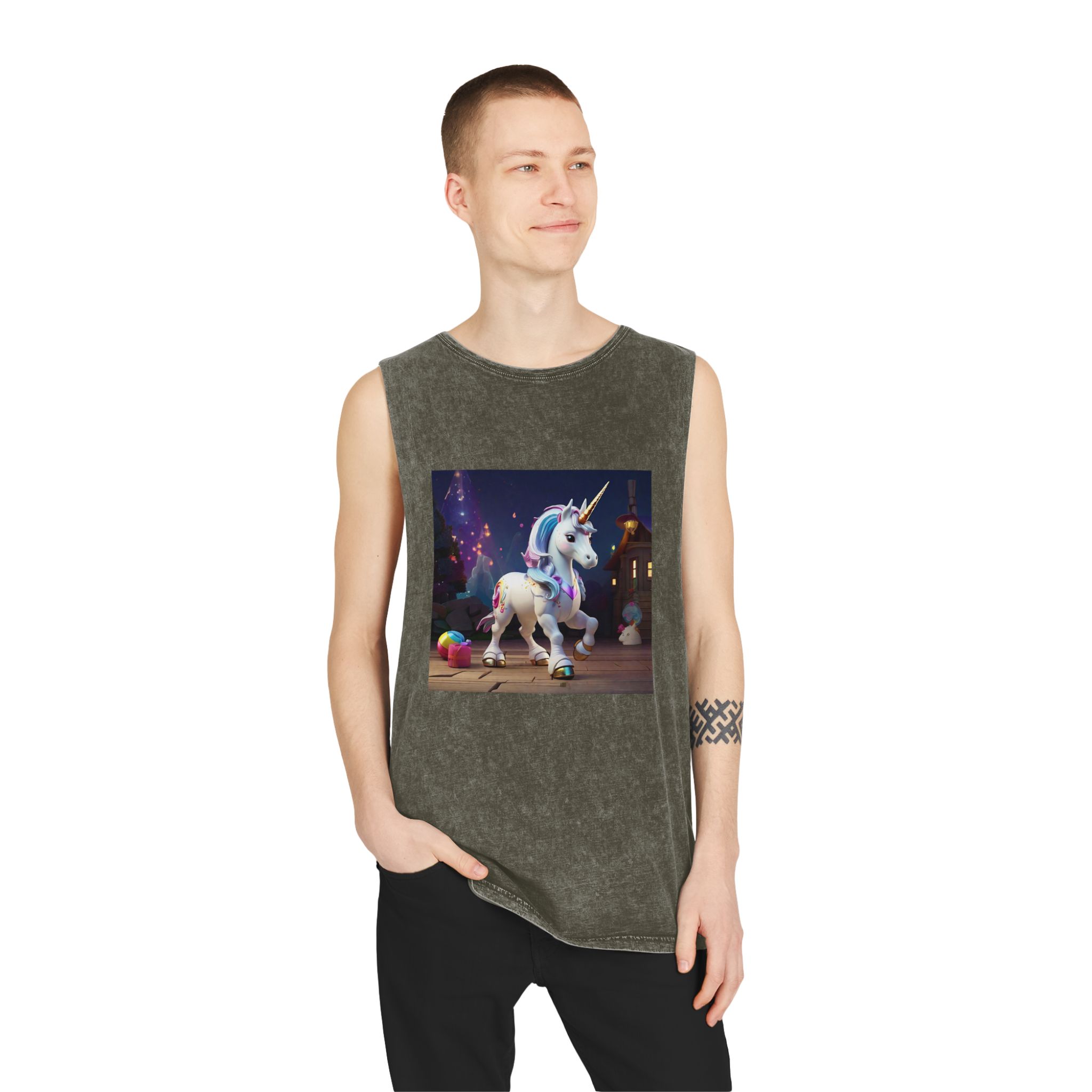Animated Unicorn Children Generated By Ai (15) Unisex Stonewash Tank Top - Image 7