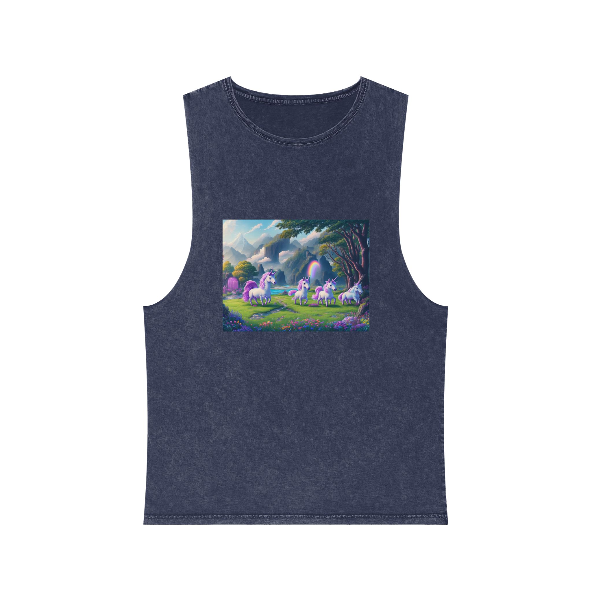 Painting Group Unicorns Landscape With Mountains Background Unisex Stonewash Tank Top - Image 13