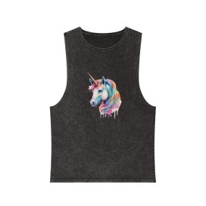 Close Up Unicorns Head With Colorful Mane Generative Ai Unisex Stonewash Tank Top