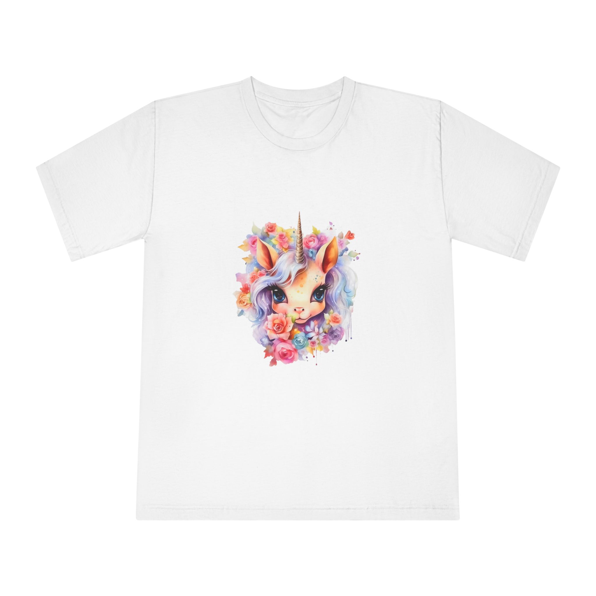 Cute Colorful Magic Unicorn With Flowers Watercolor Style (4) Copy Unisex Classic Crewneck T Shirt