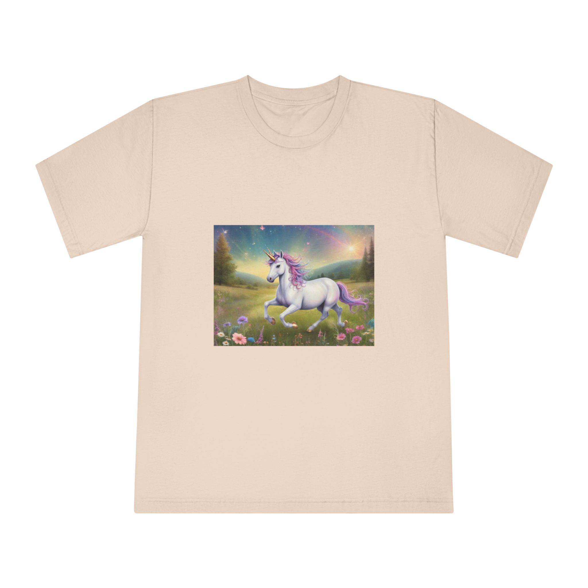 Beautiful Unicorn Running Magical Meadow Unicorn Background Images Whimsical Unicorn (7) Unisex Classic Crewneck T Shirt - Image 9
