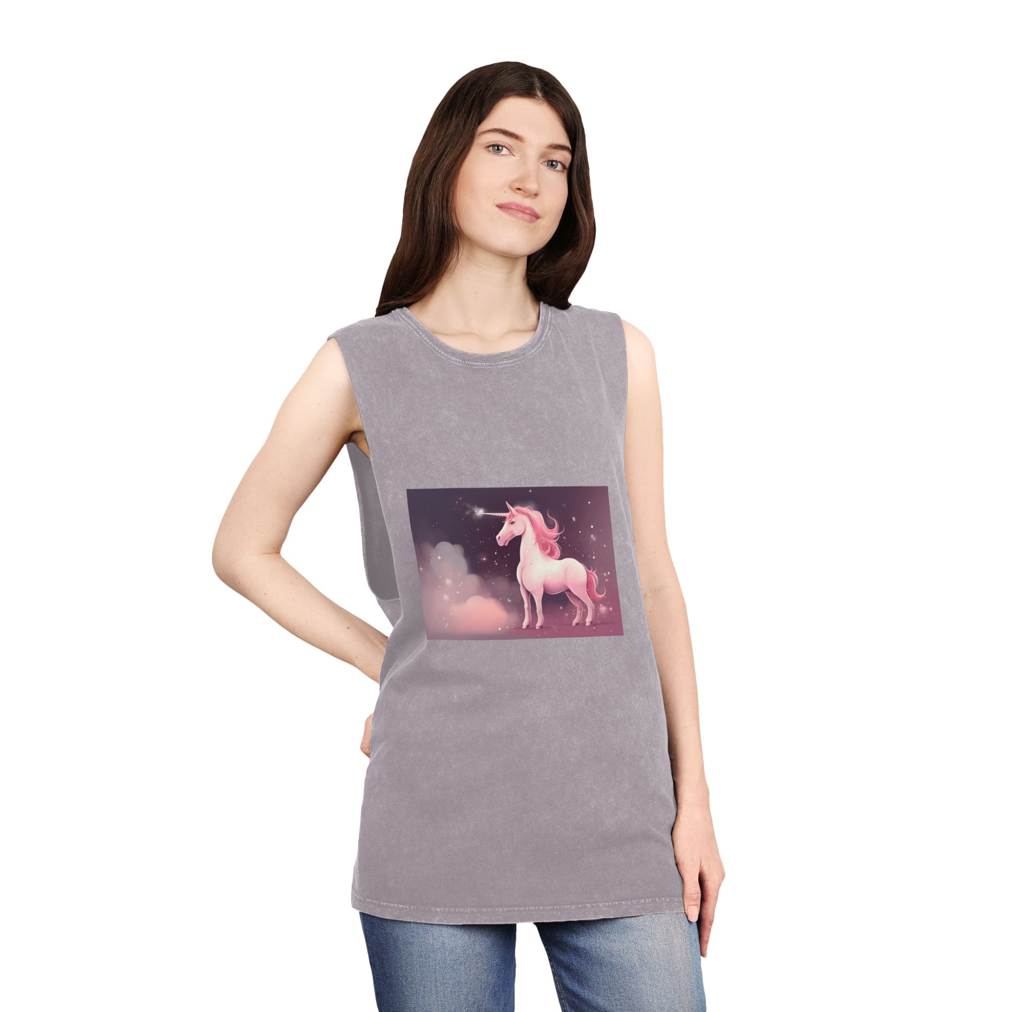 Pink Unicorn Fantastic Illustration Unisex Stonewash Tank Top - Image 20