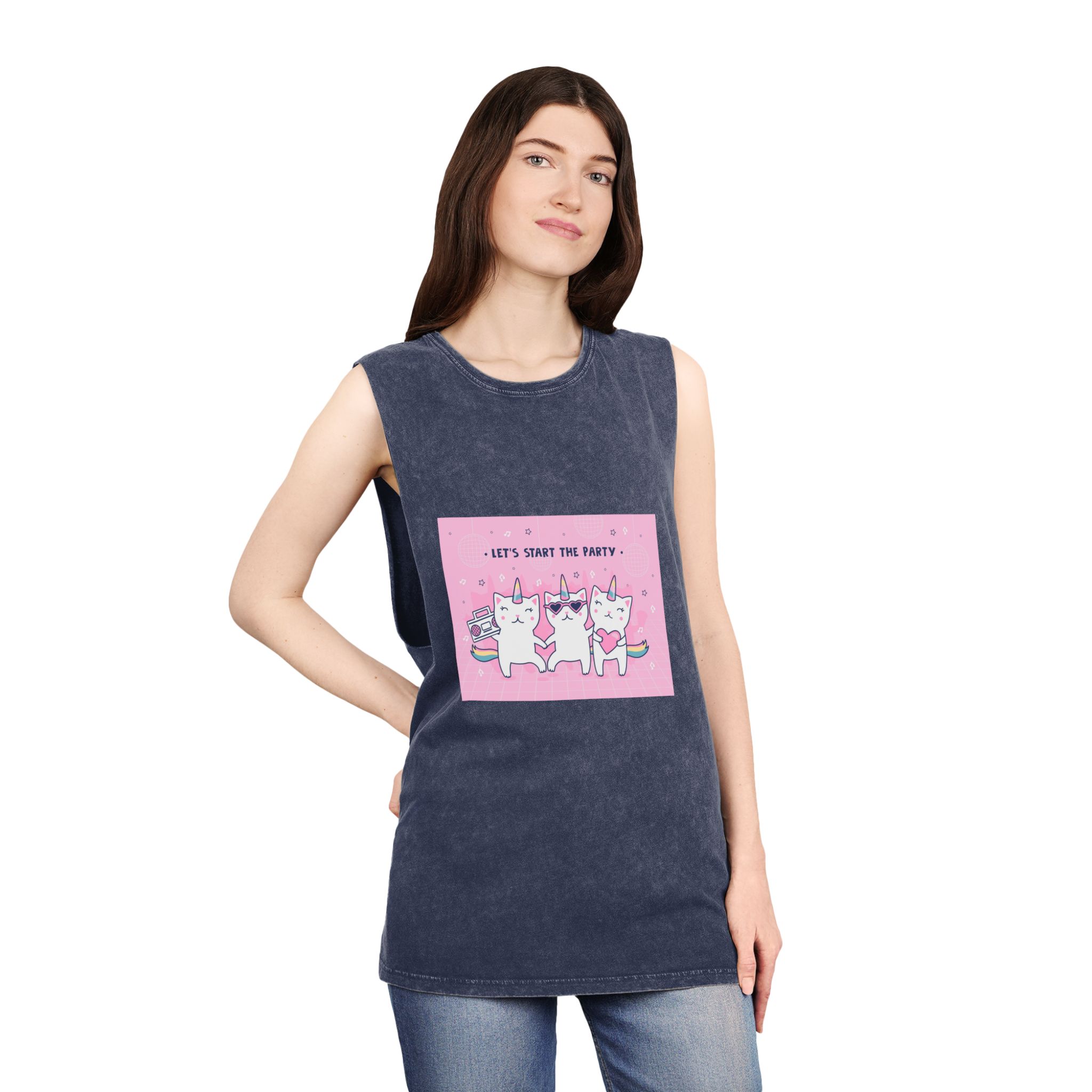 Cover Design With Unicorn Cats Unisex Stonewash Tank Top - Image 16