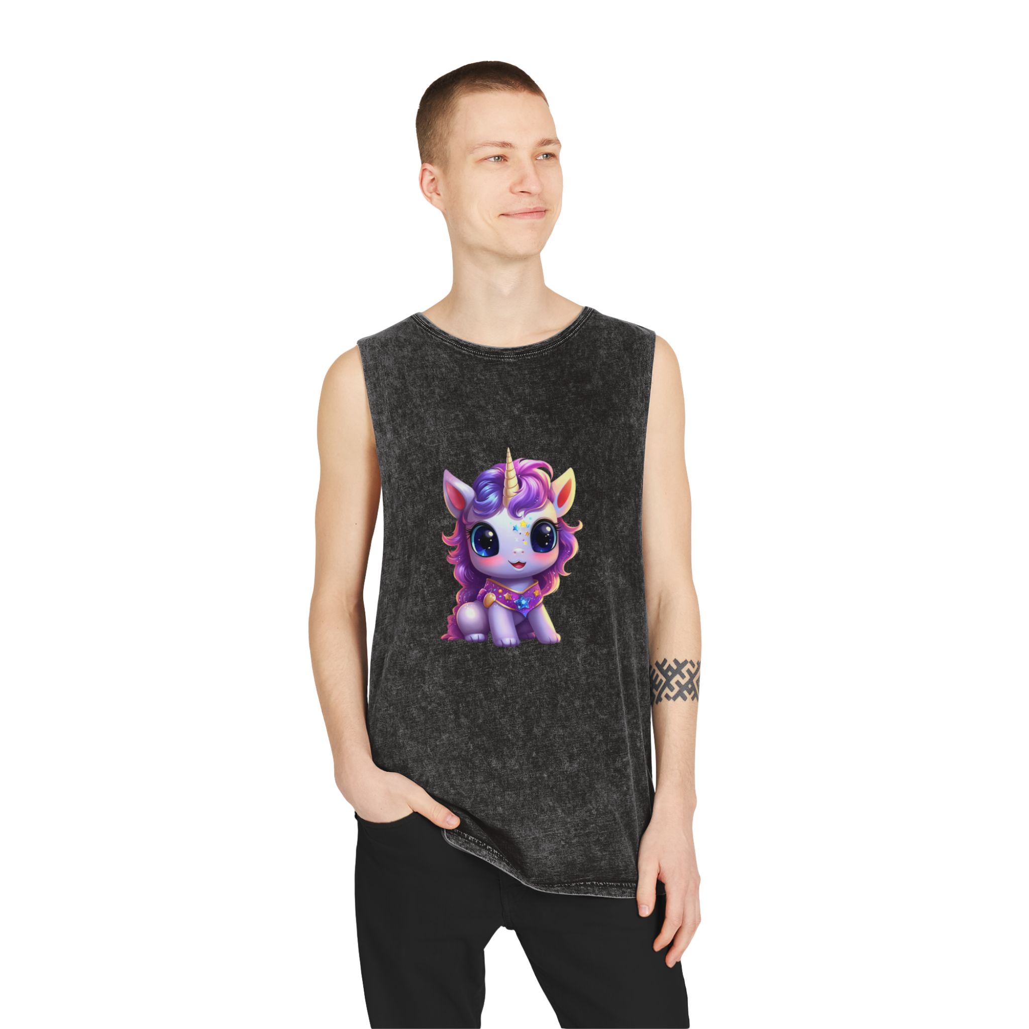Beautiful Cute Baby Unicorn (4) Unisex Stonewash Tank Top - Image 3
