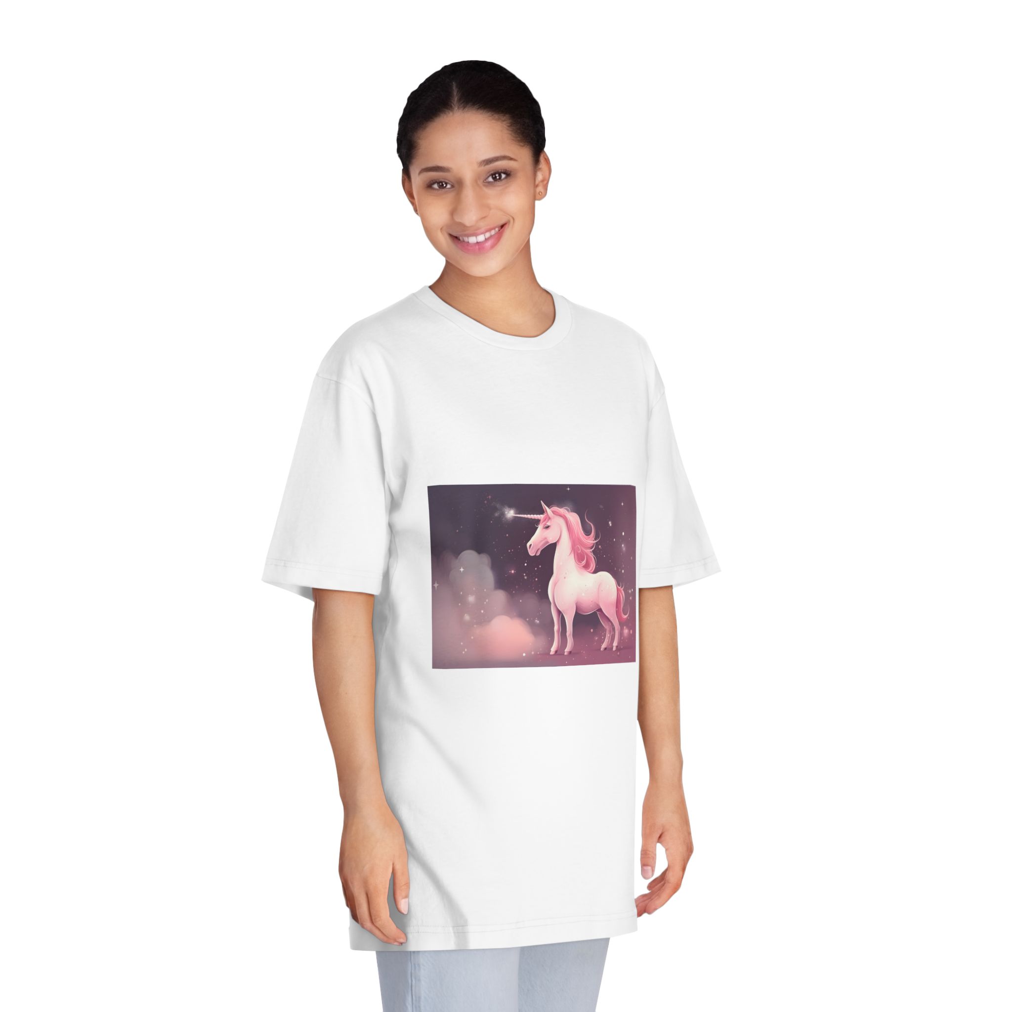 Pink Unicorn Fantastic Illustration Unisex Classic Crewneck T Shirt - Image 3