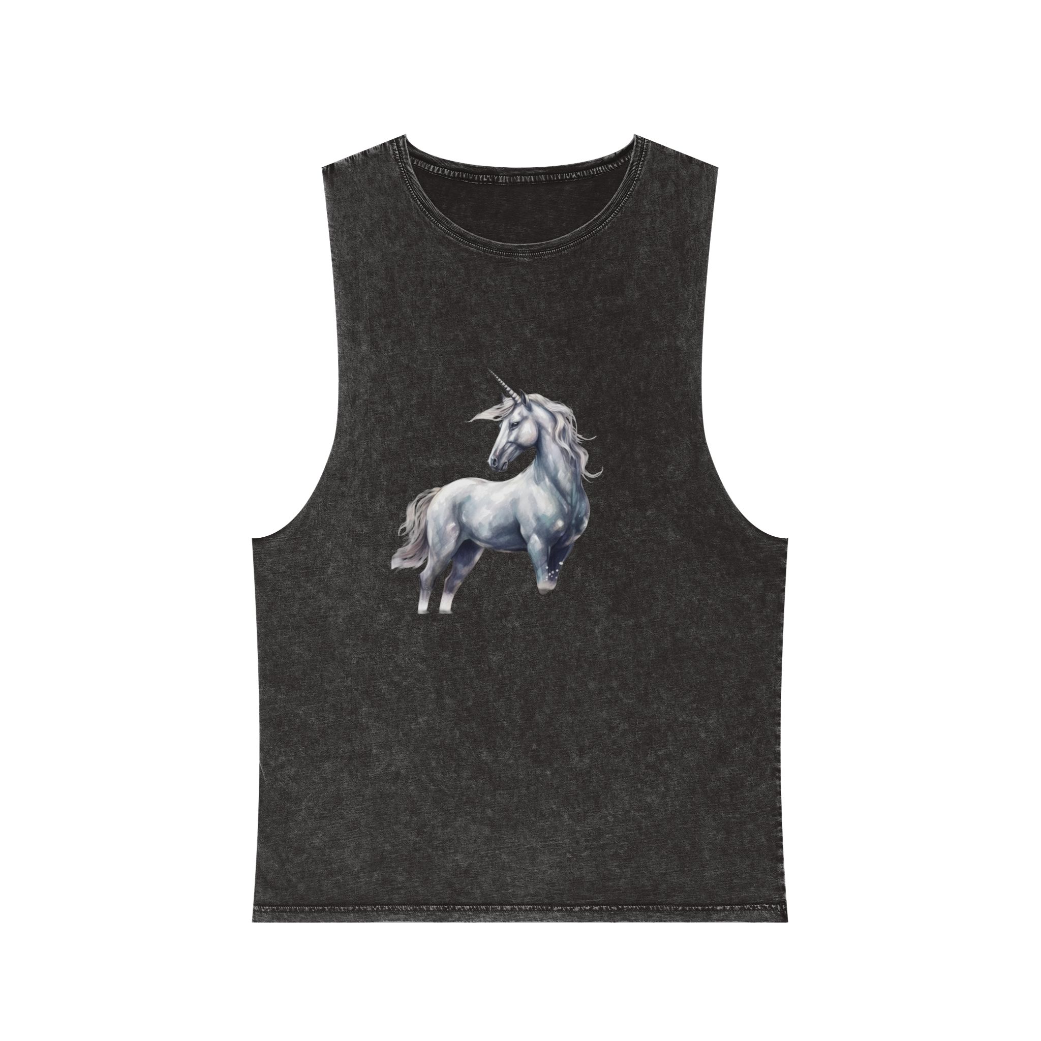 Painting White Unicorn With Long Horn Standing Snow Generative Ai Unisex Stonewash Tank Top