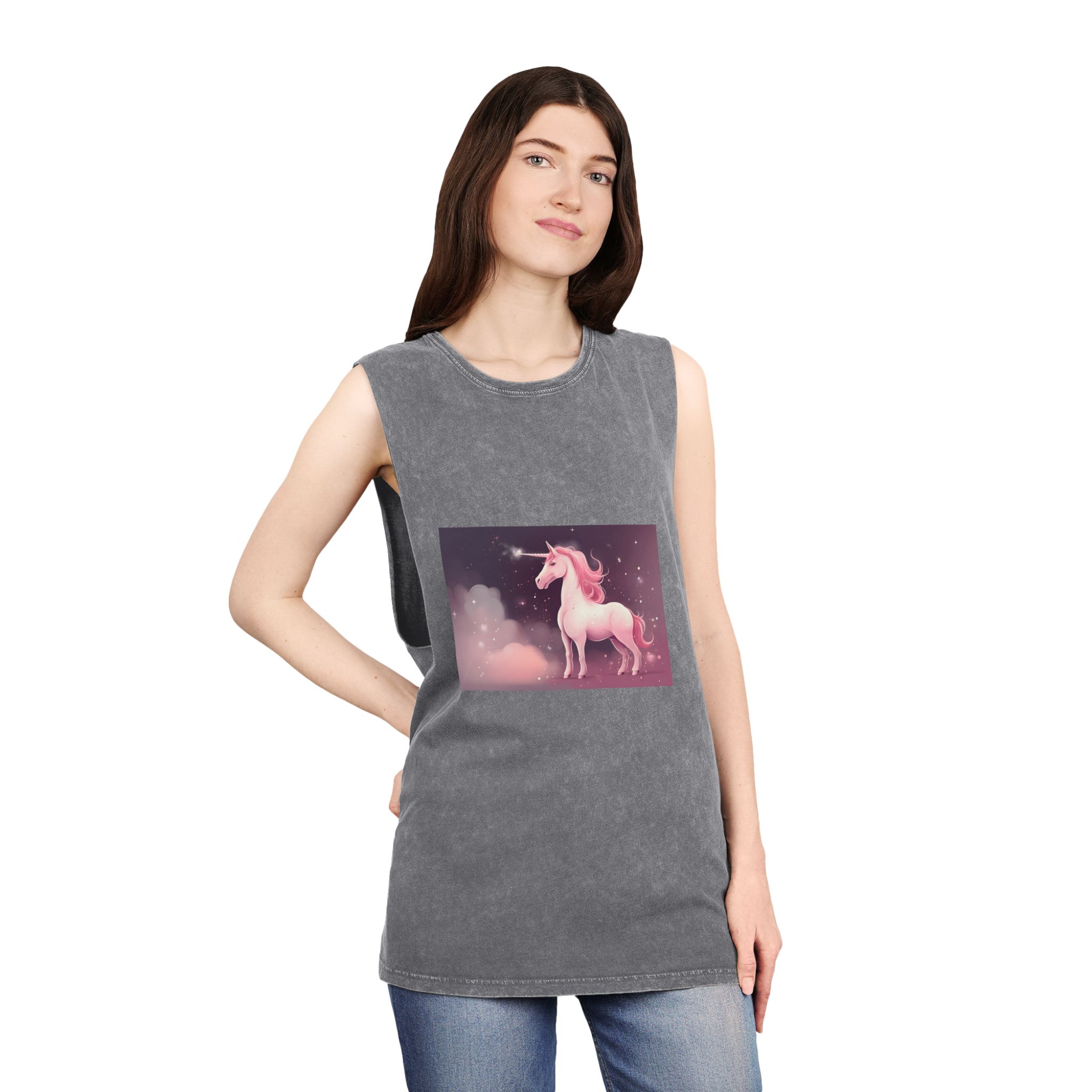 Pink Unicorn Fantastic Illustration Unisex Stonewash Tank Top - Image 12