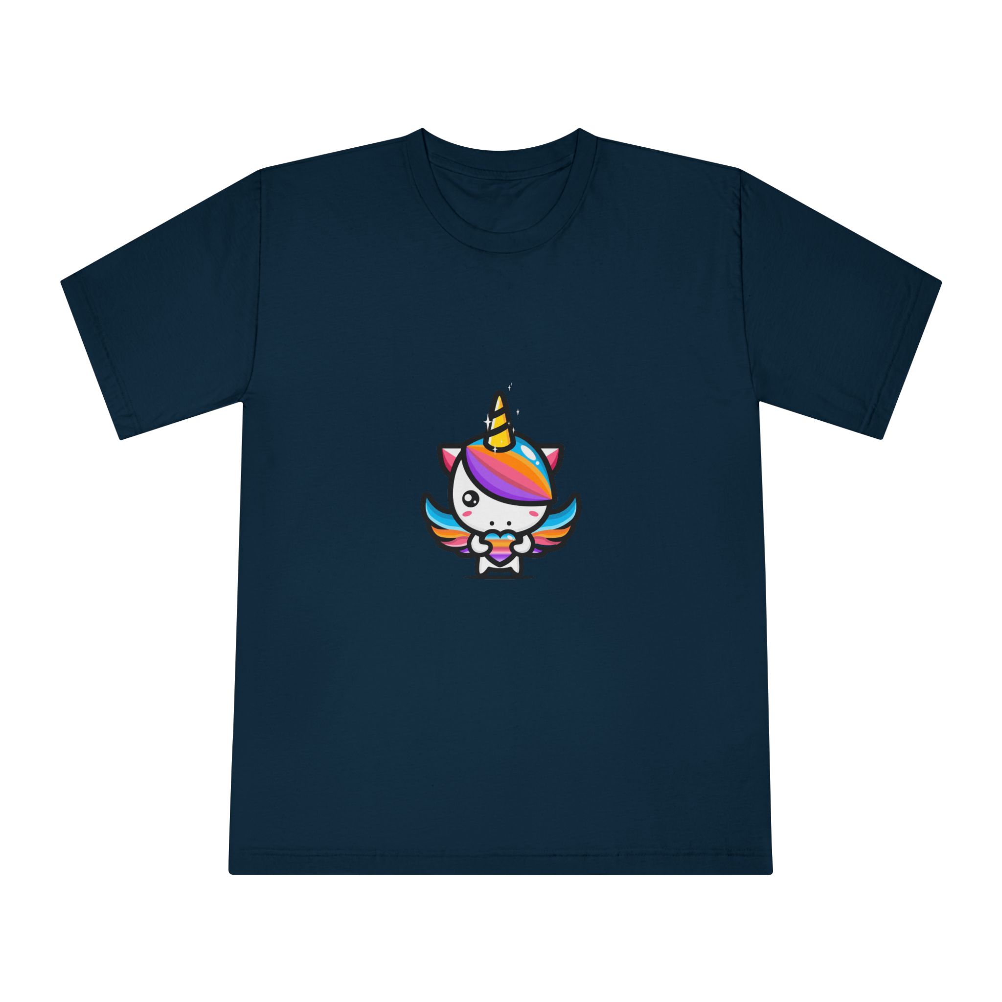 Cute Unicorn Hugging Colorful Heart Unisex Classic Crewneck T Shirt - Image 17