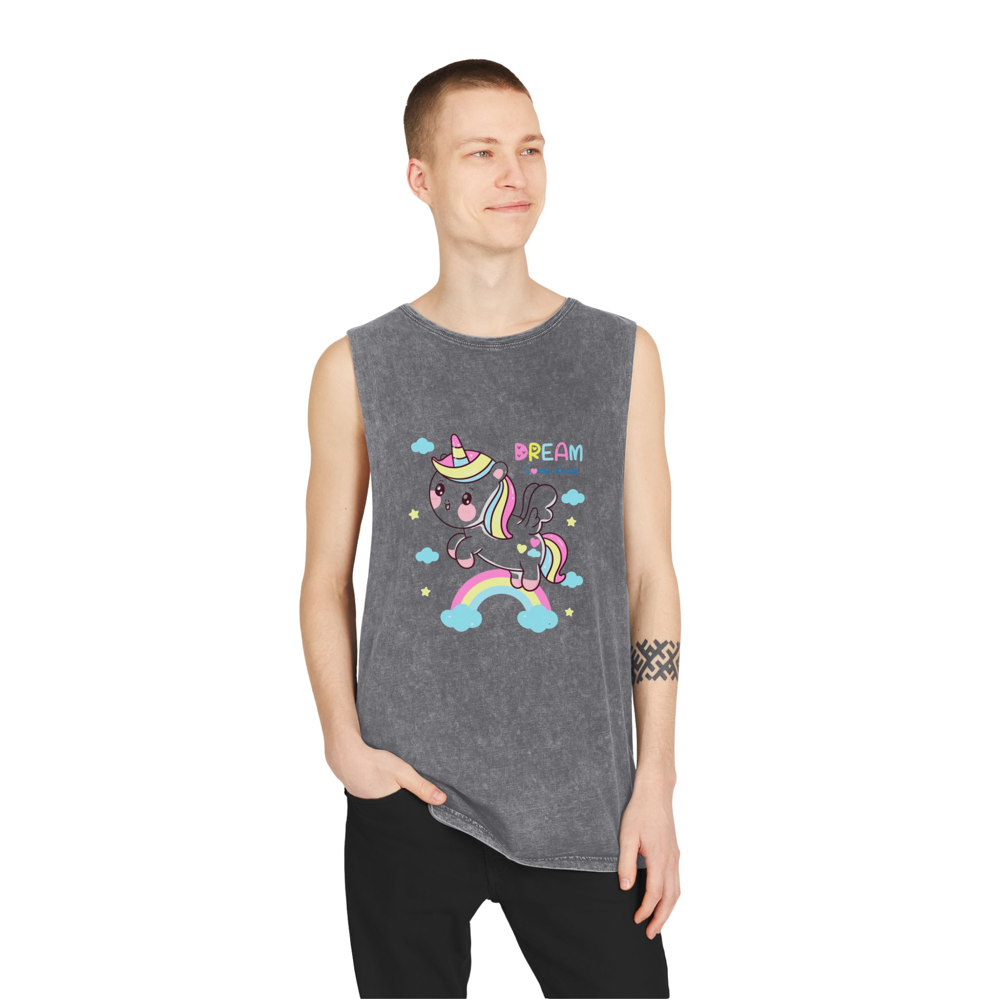 Cute Unicorn Pegasus Cartoon Fly Pastel Rainbow Kawaii Animal Unisex Stonewash Tank Top - Image 11