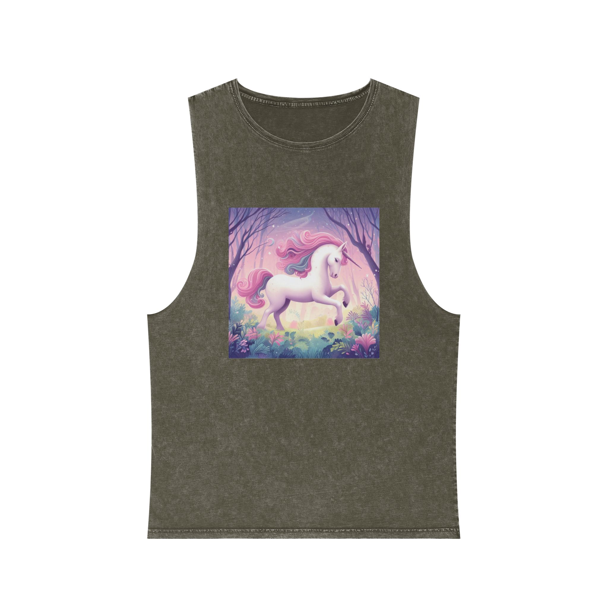 Beautiful Unicorn Running Magical Meadow Unicorn Background Images Whimsical Unicorn (25) Unisex Stonewash Tank Top - Image 5