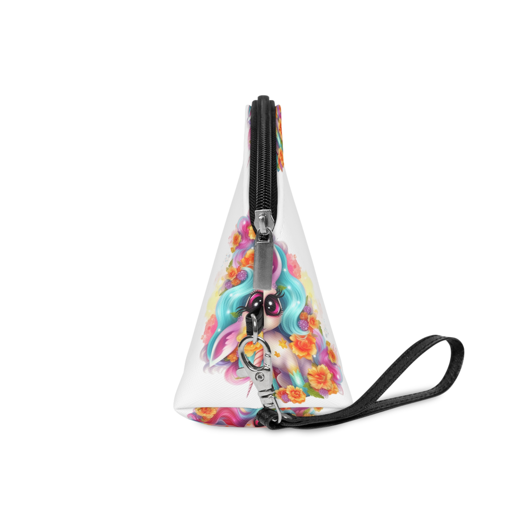 Illustration Unicorn Cartoon With Flower White Background Generative Ai (2) Makeup Bag - Image 3
