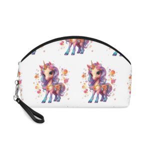 Illustration Unicorn Cartoon With Flower White Background Generative Ai (1) Makeup Bag