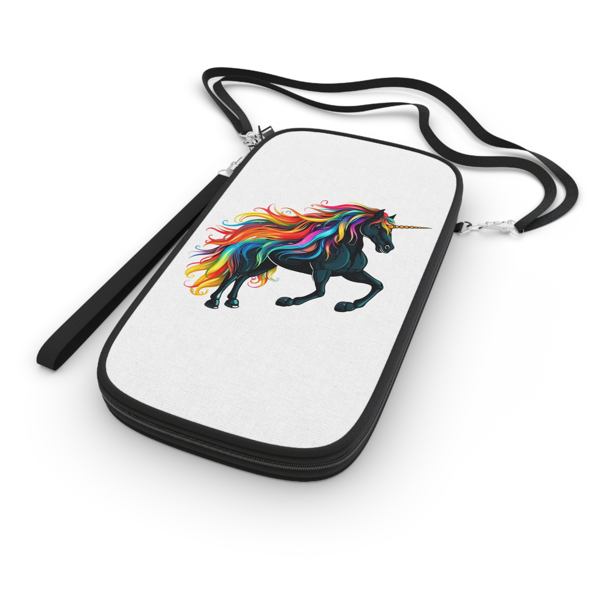 Close Up Black Unicorn With Rainbow Mane Generative Ai Passport Wallet - Image 3