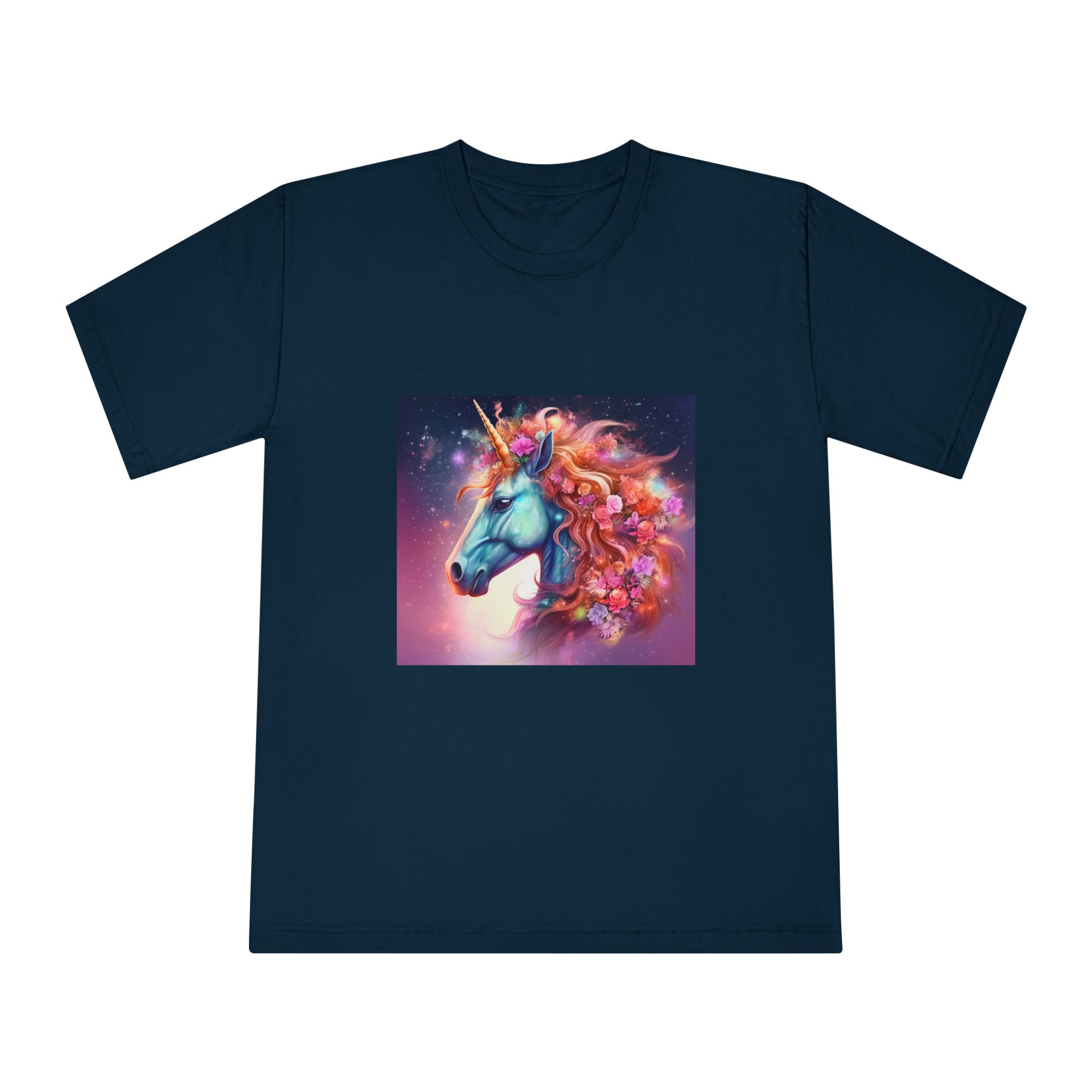 Unicorn With Flowers Its Mane Star Background Generative Ai Unisex Classic Crewneck T Shirt - Image 17