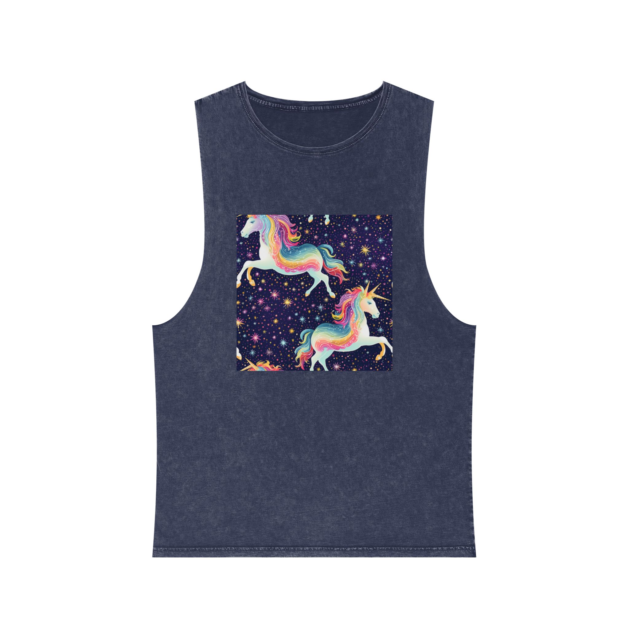 Seamless Pattern With Unicorns Stars Dark Background Generative Ai Unisex Stonewash Tank Top - Image 13