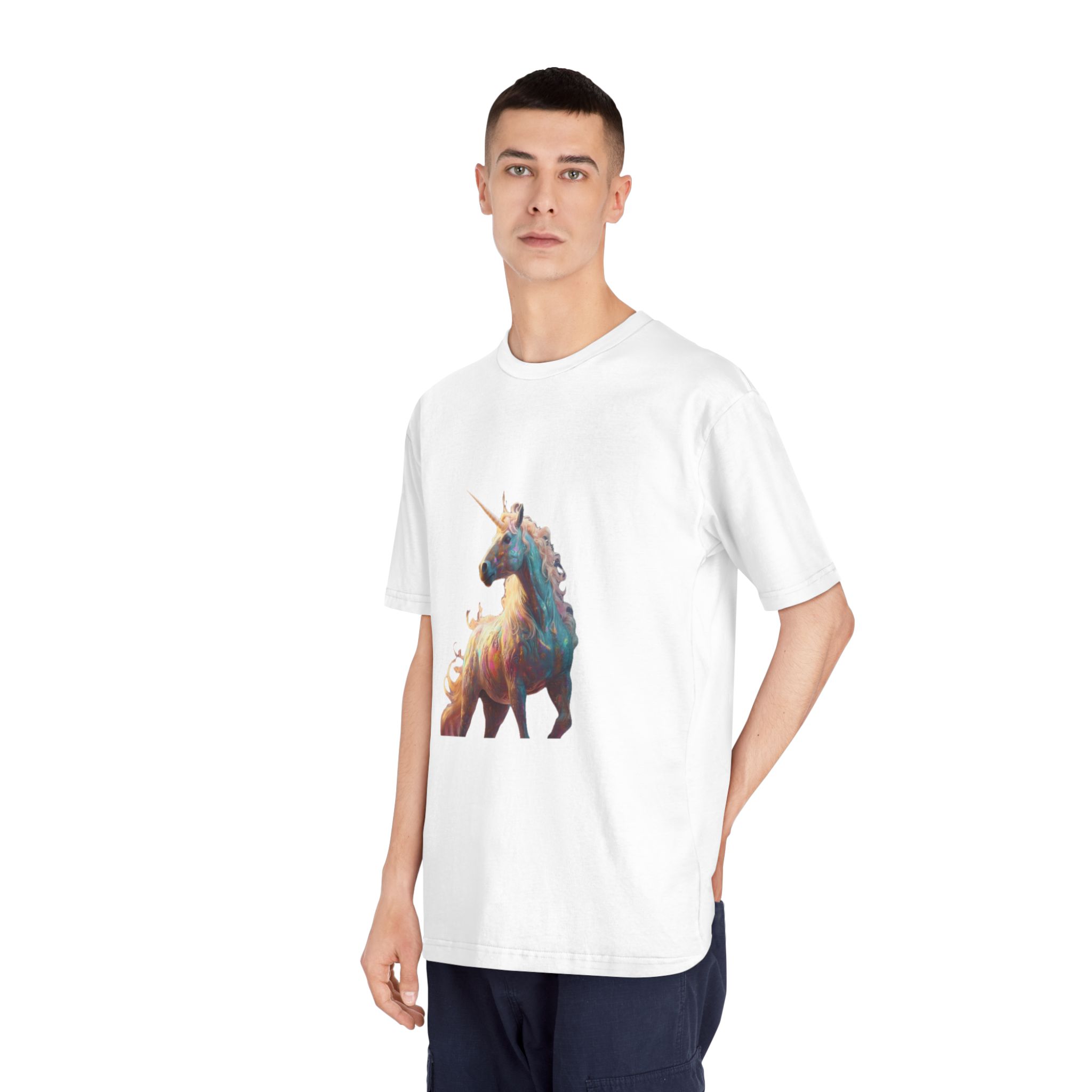 Unicorn With Long Mane Colorful Mane Standing Hill Generative Ai Unisex Classic Crewneck T Shirt - Image 4