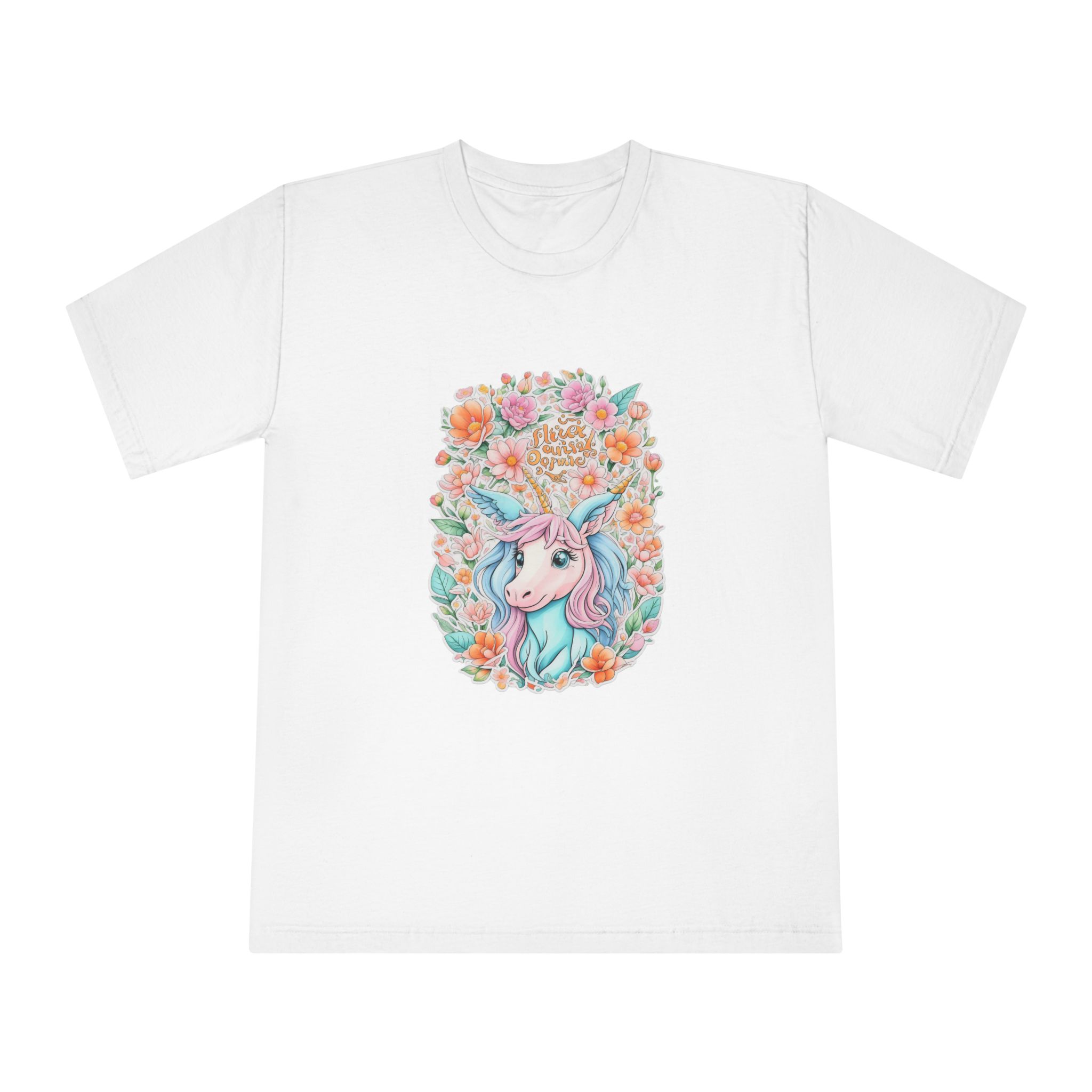 Beautiful Cute Unicorn With Colorful Fantasy Flowers (1) Unisex Classic Crewneck T Shirt