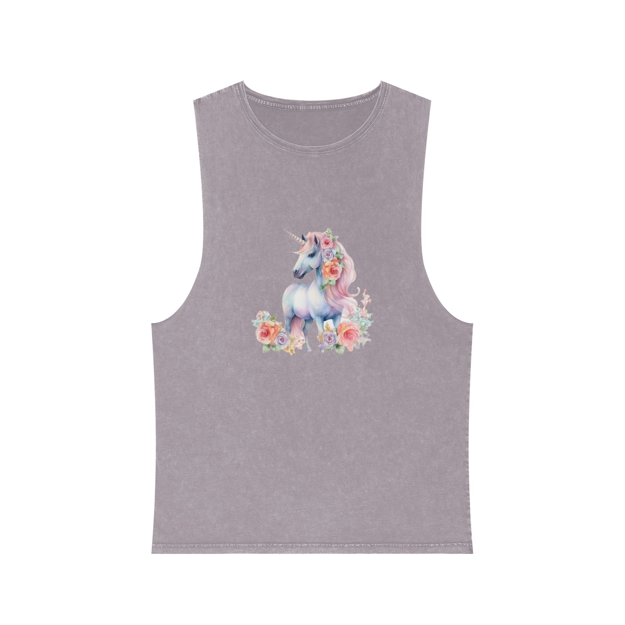 There Is Unicorn With Long Mane Flowers It Generative Ai Unisex Stonewash Tank Top - Image 17