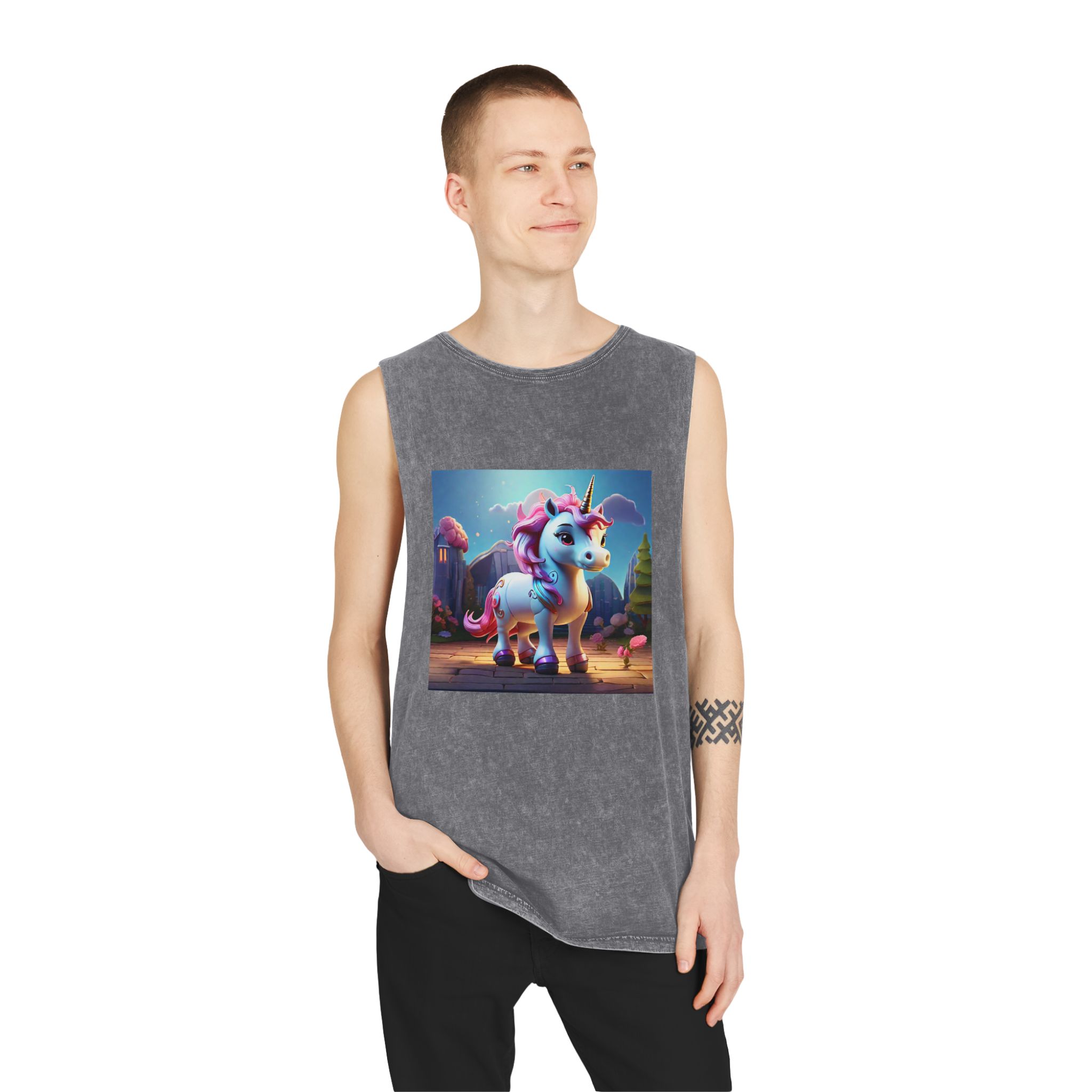Animated Unicorn Children Generated By Ai (8) Unisex Stonewash Tank Top - Image 11