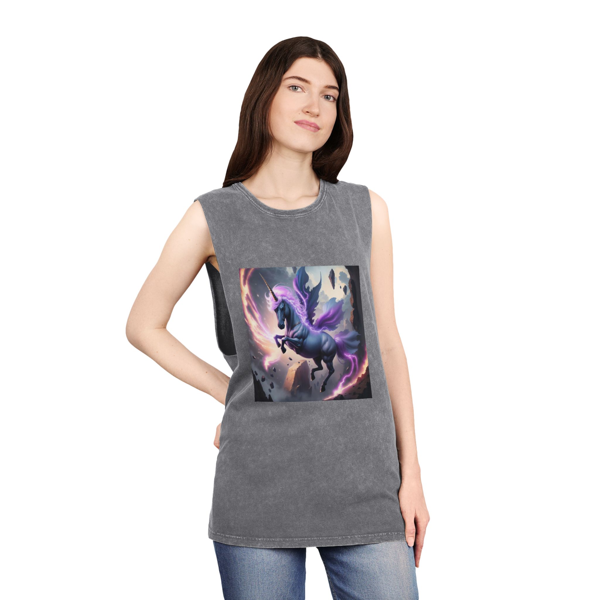 Unicorn Painting Unisex Stonewash Tank Top - Image 12