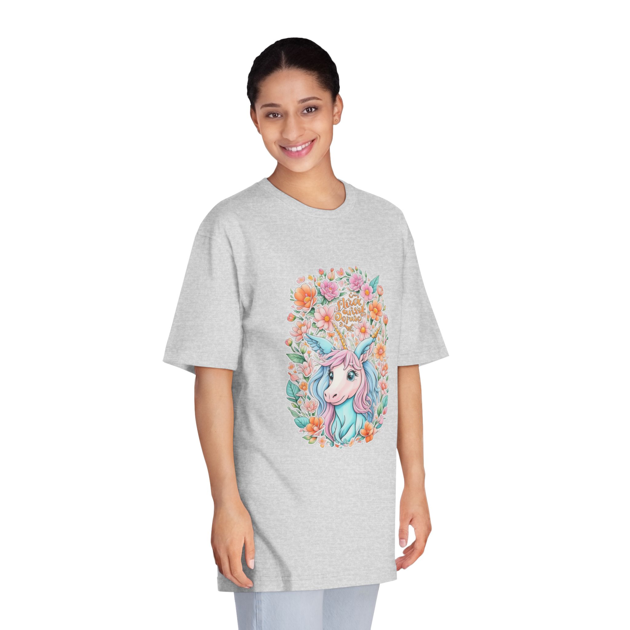 Beautiful Cute Unicorn With Colorful Fantasy Flowers (1) Unisex Classic Crewneck T Shirt - Image 15