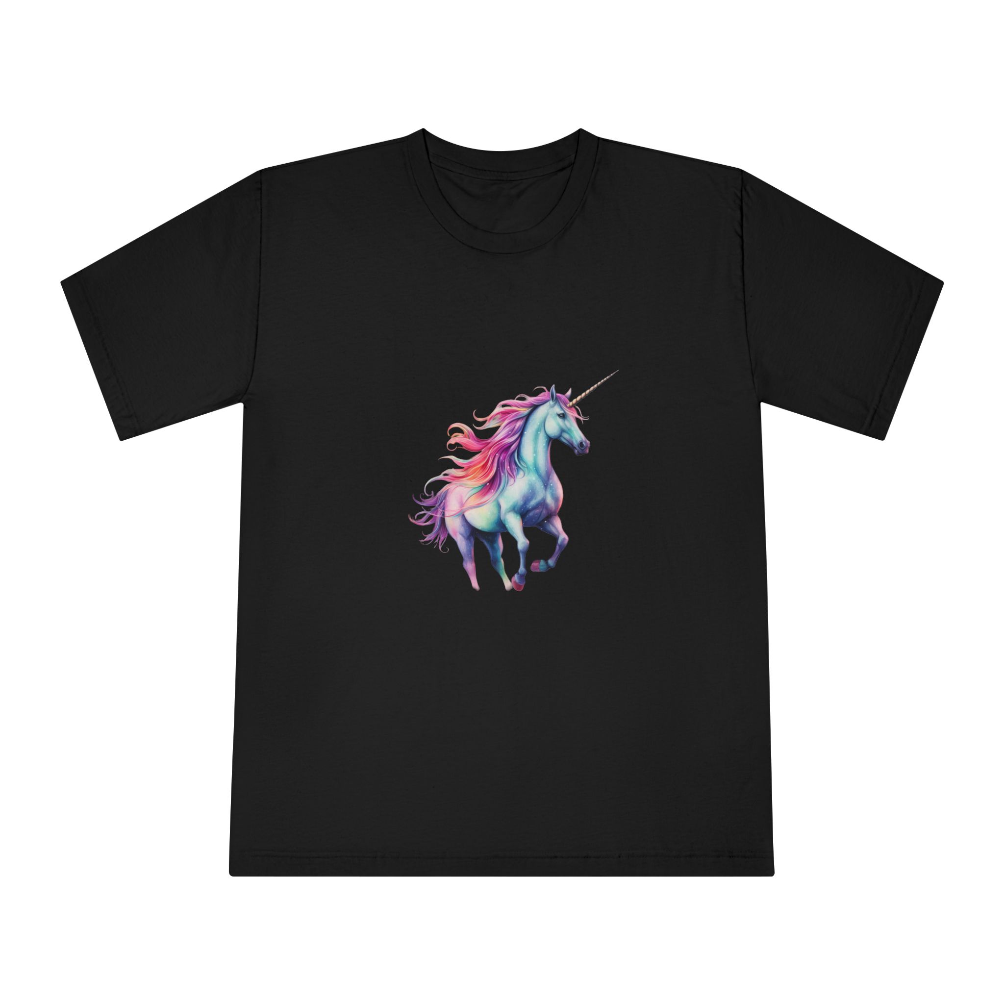 Unicorn With Rainbow Mane Pink Mane Running Sky Generative Ai Unisex Classic Crewneck T Shirt - Image 5