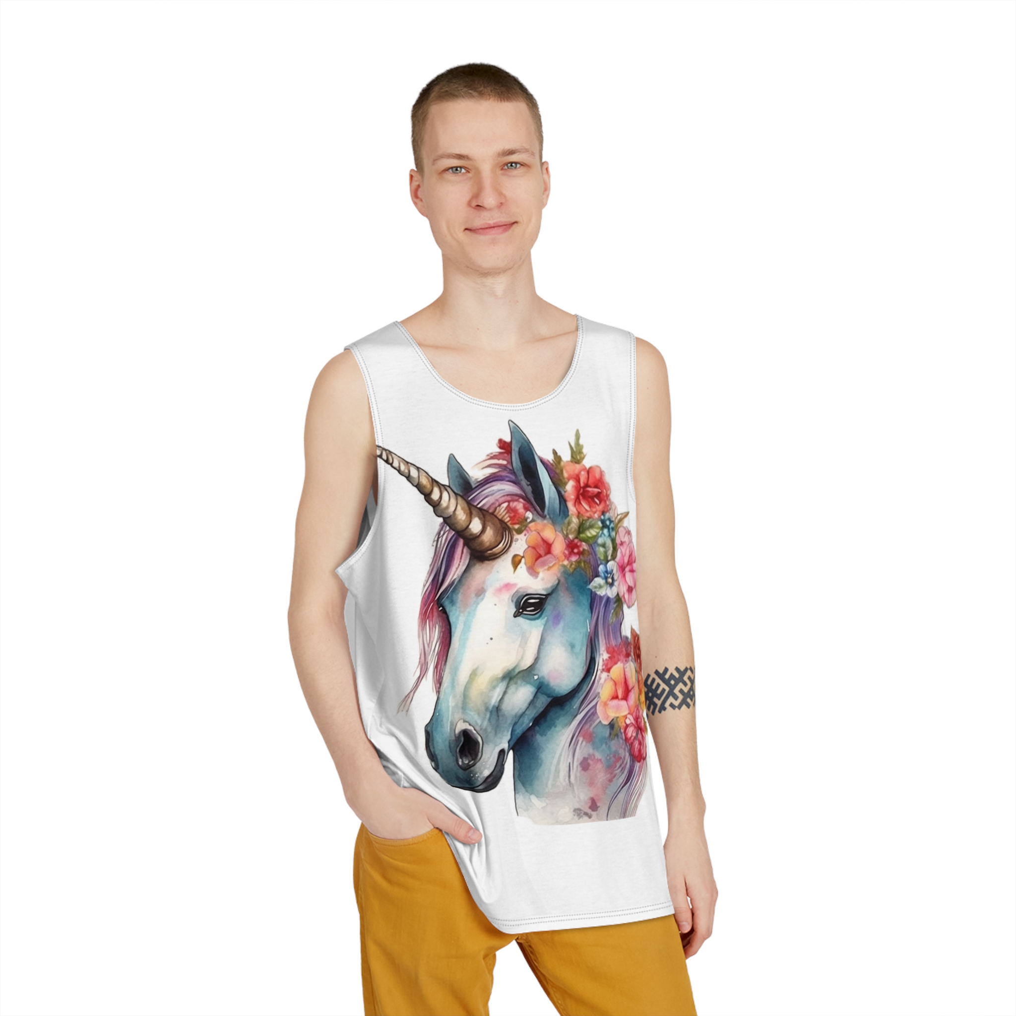 Unicorn With Flower Crown (2) Mens Tank Aop - Image 3
