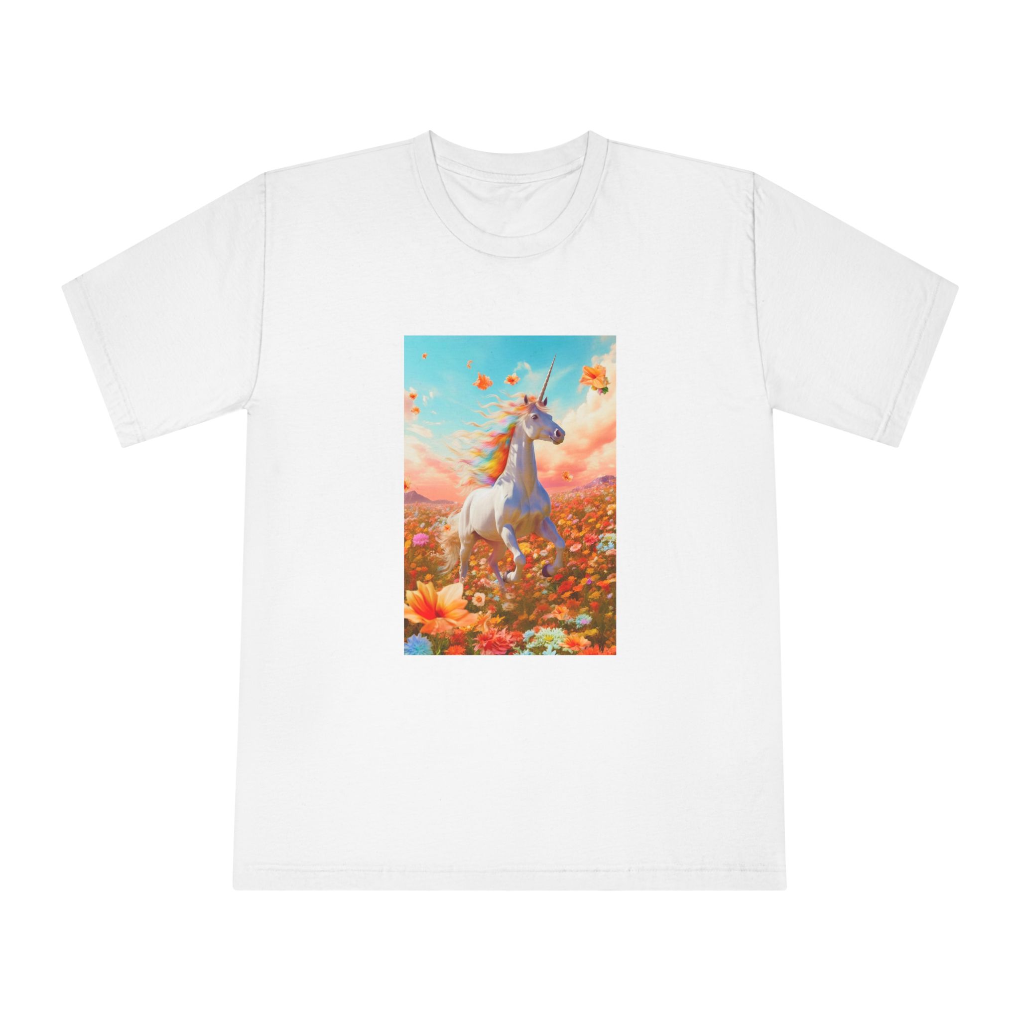 Image White Unicorn Running Through Field Wildflowers Generative Ai Unisex Classic Crewneck T Shirt