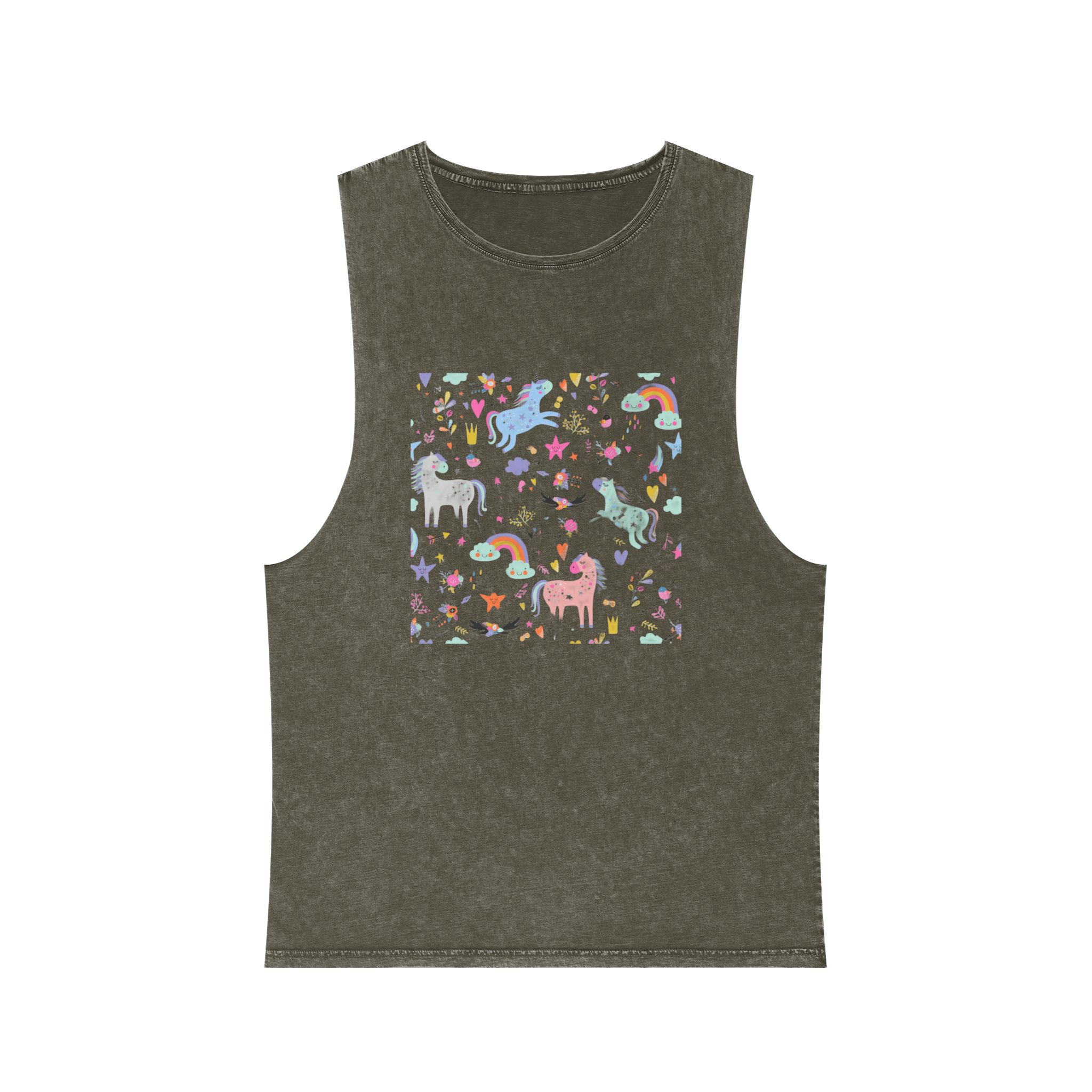 Unicorn Pattern (1) Unisex Stonewash Tank Top - Image 5