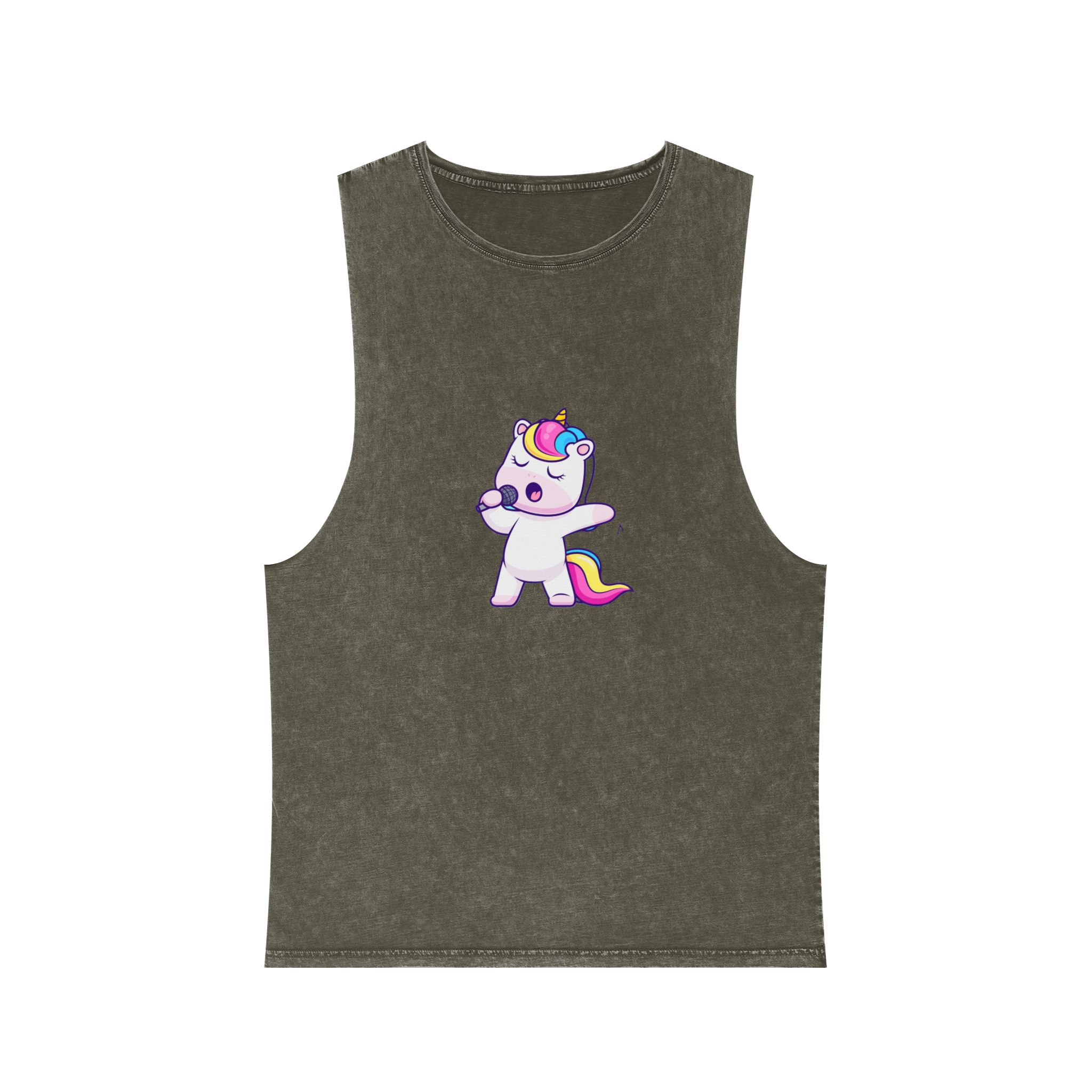 Cute Unicorn Singing Unisex Stonewash Tank Top - Image 5