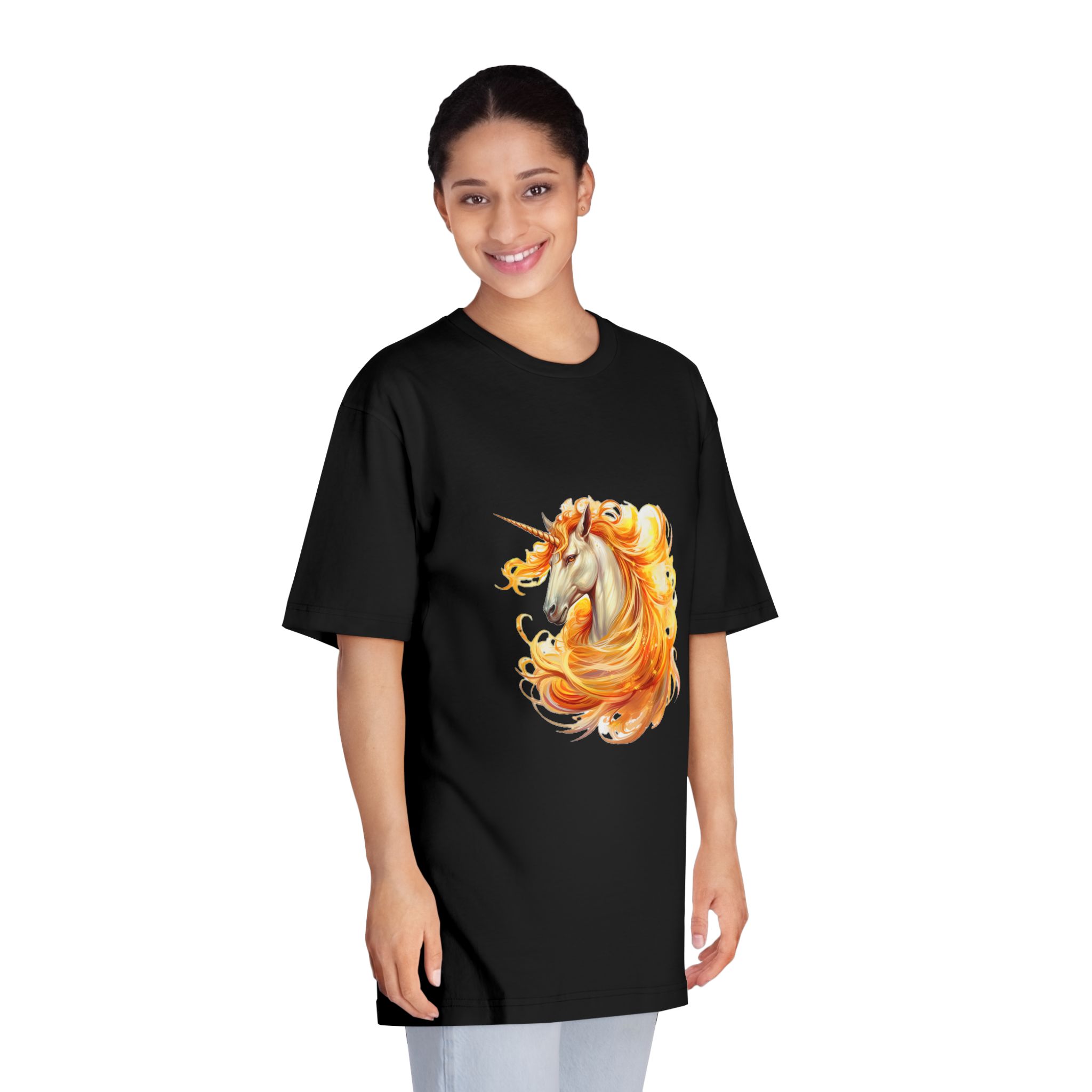 Unicorn With Yellow Mane Orange Orange Flames Unisex Classic Crewneck T Shirt - Image 7