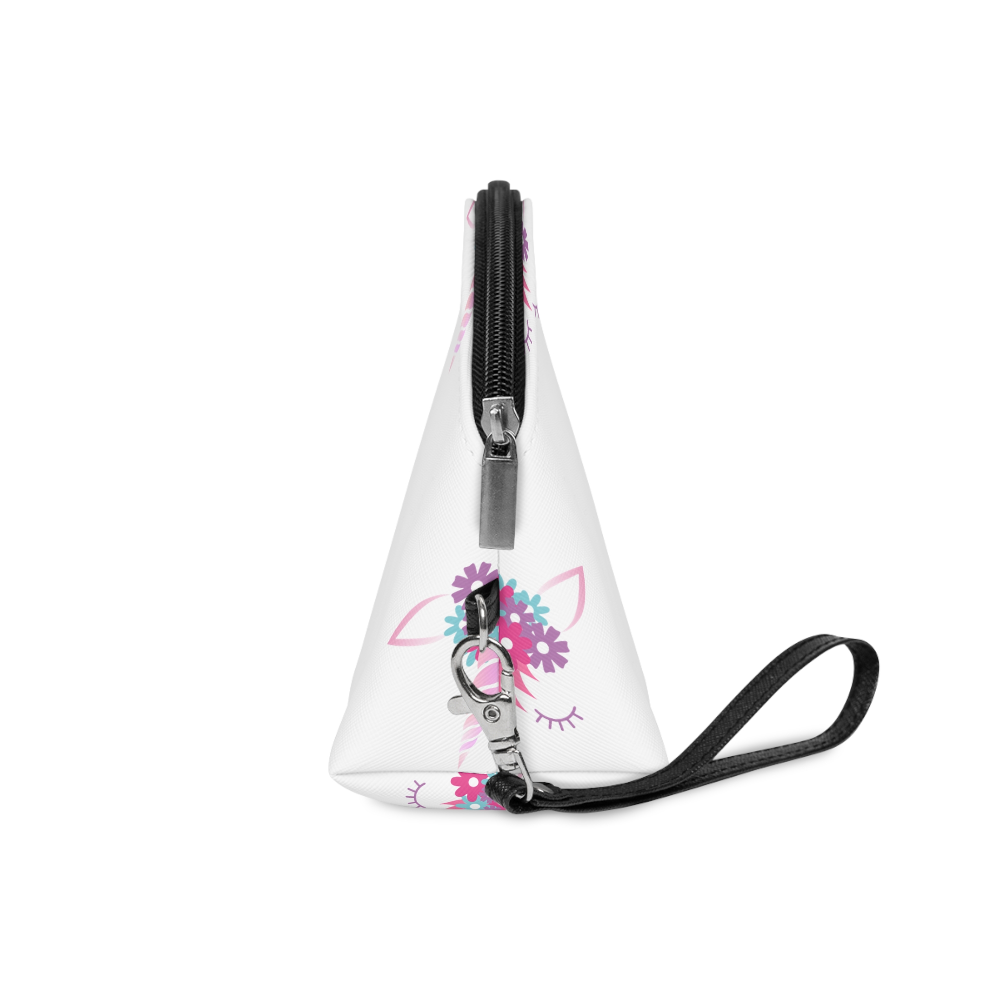 Unicorn Face Flowers Pink Makeup Bag - Image 3