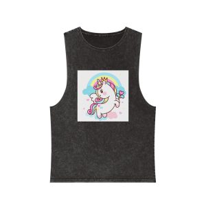 Cute Unicorn Vector Princess Pegasus Holding Heart Magic Wand On Pastel Sky With Sweet Cloud and Heart Pony Cartoon Kawaii Animals Background Unisex Stonewash Tank Top