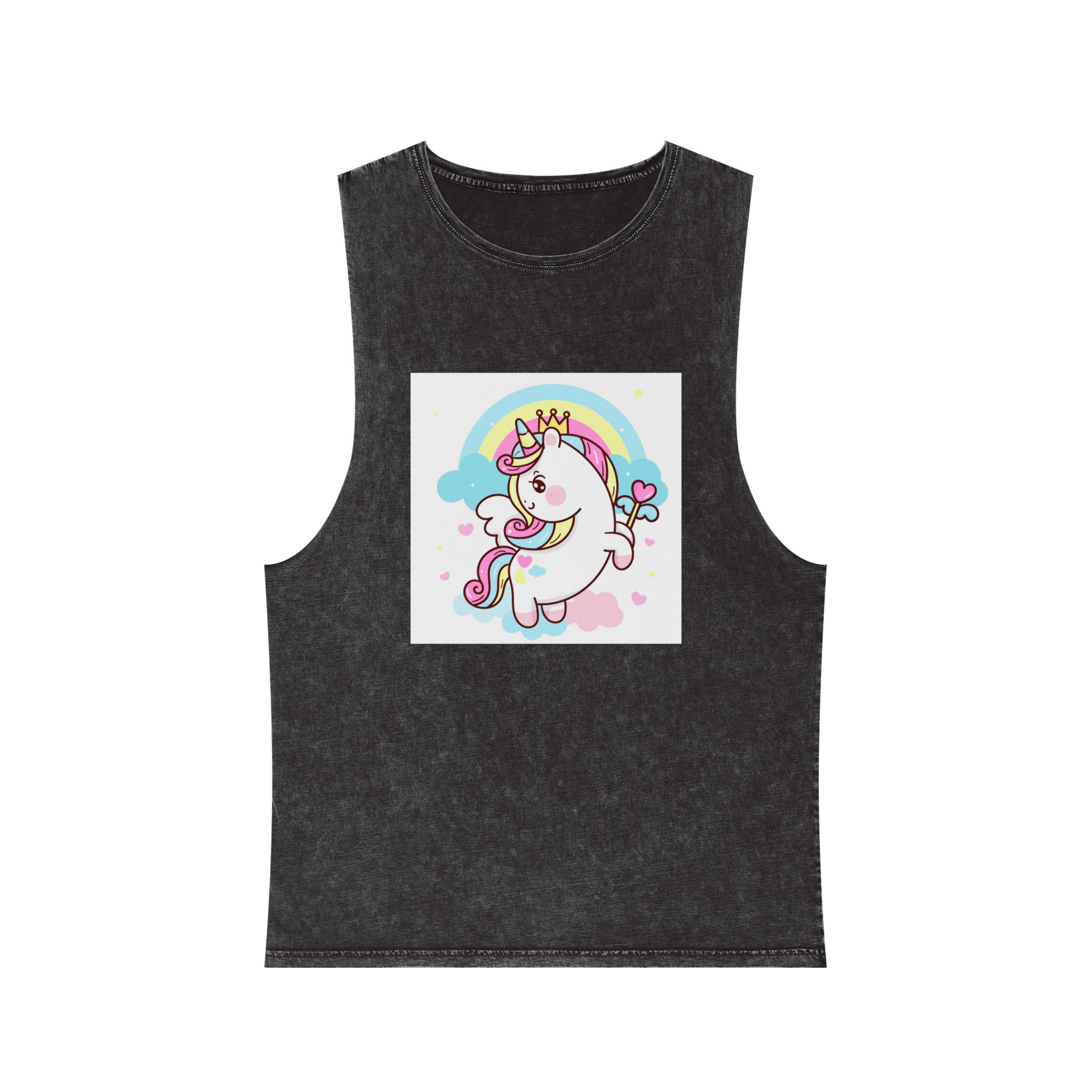 Cute Unicorn Vector Princess Pegasus Holding Heart Magic Wand On Pastel Sky With Sweet Cloud and Heart Pony Cartoon Kawaii Animals Background Unisex Stonewash Tank Top