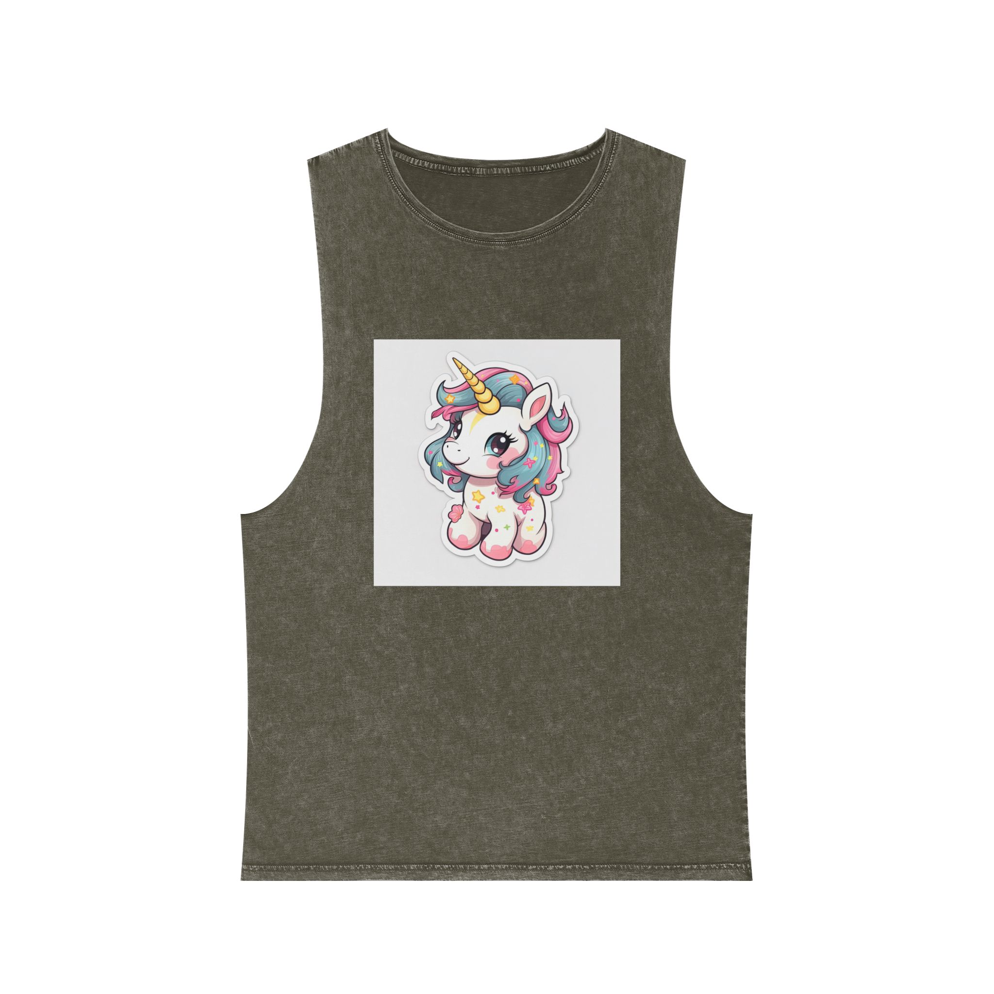 Cartoon Unicorn With Pink Mane Tail With Stars It Unisex Stonewash Tank Top - Image 5