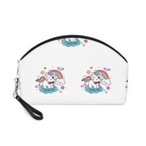 Cute Unicorn Cat With Rainbow Clouds Illustration Makeup Bag