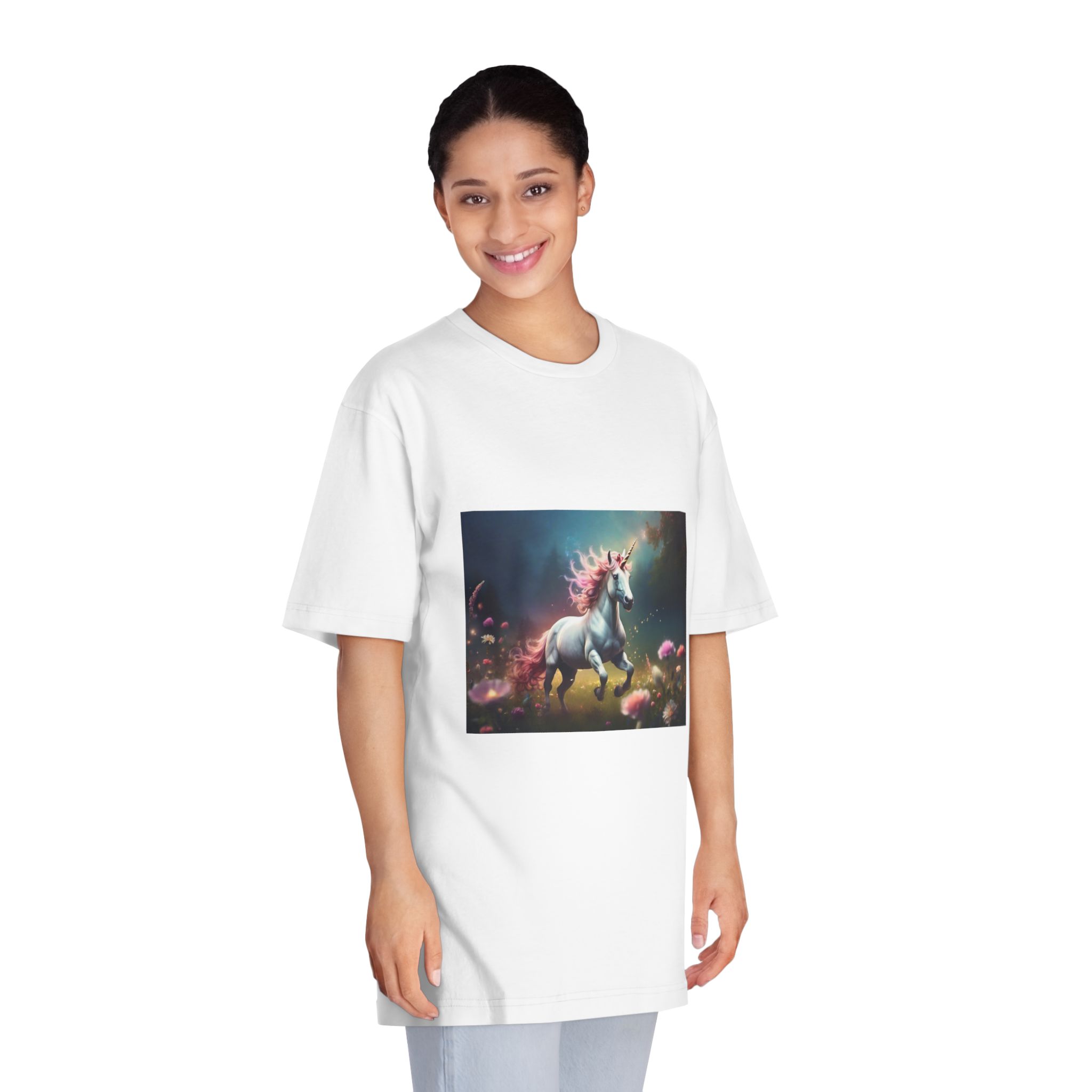 Beautiful Unicorn Running Magical Meadow Unicorn Background Images Whimsical Unicorn (22) Unisex Classic Crewneck T Shirt - Image 3