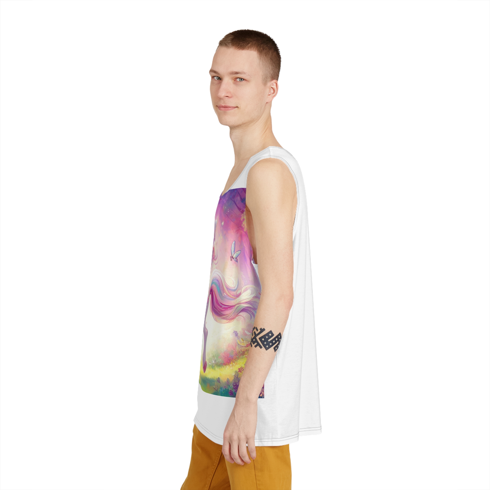 Beautiful Unicorn Running Magical Meadow Unicorn Background Images Whimsical Unicorn (2) Mens Tank Aop