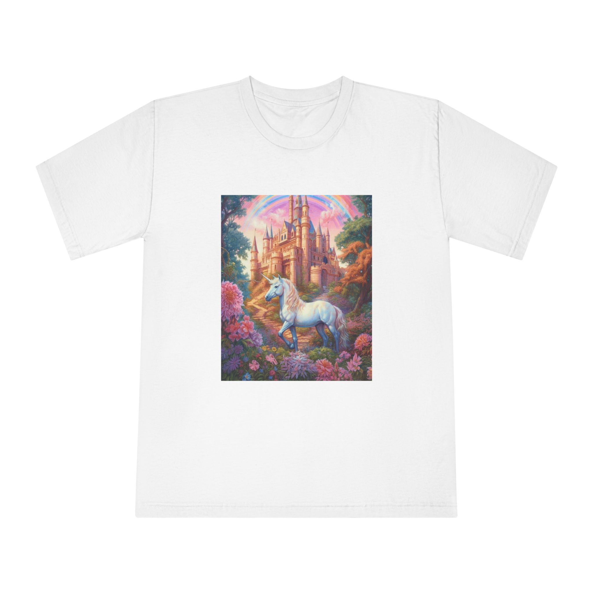 Painting Unicorn Front Castle With Rainbow Generative Ai Unisex Classic Crewneck T Shirt