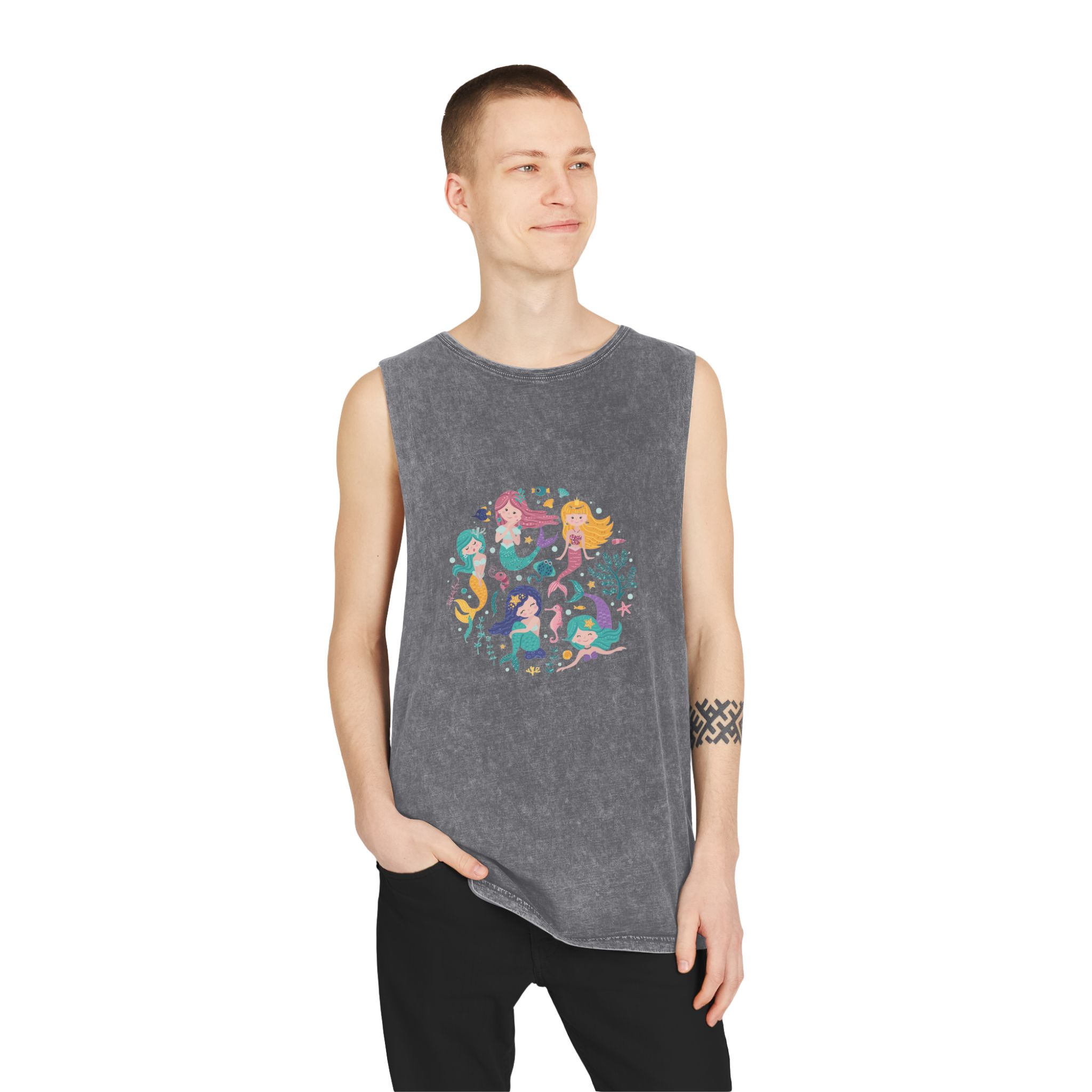 Poster With Mermaids Sea Animals Unisex Stonewash Tank Top - Image 11