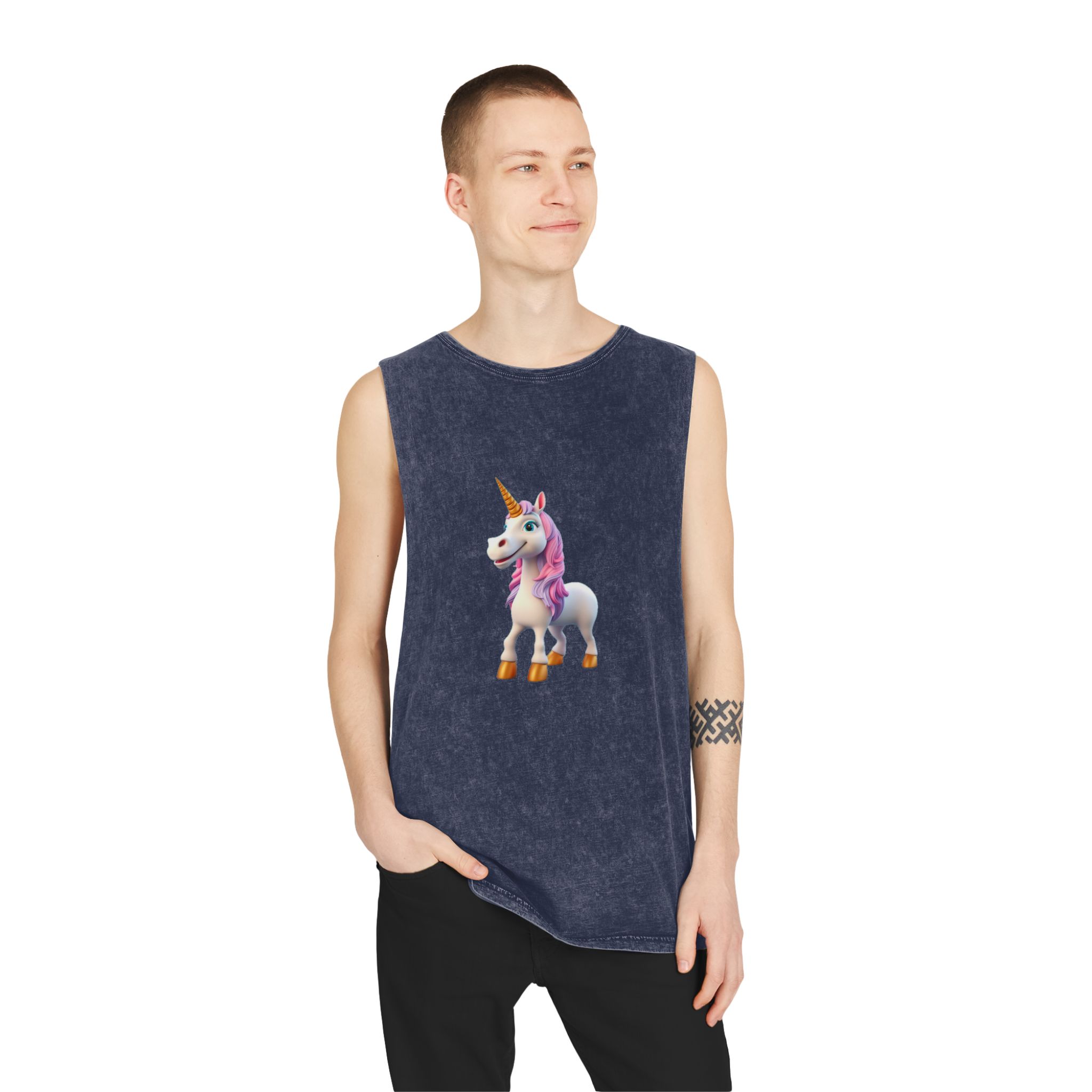 Colorful Cartoon Animated 3d Unicorn Children (15) Unisex Stonewash Tank Top - Image 15