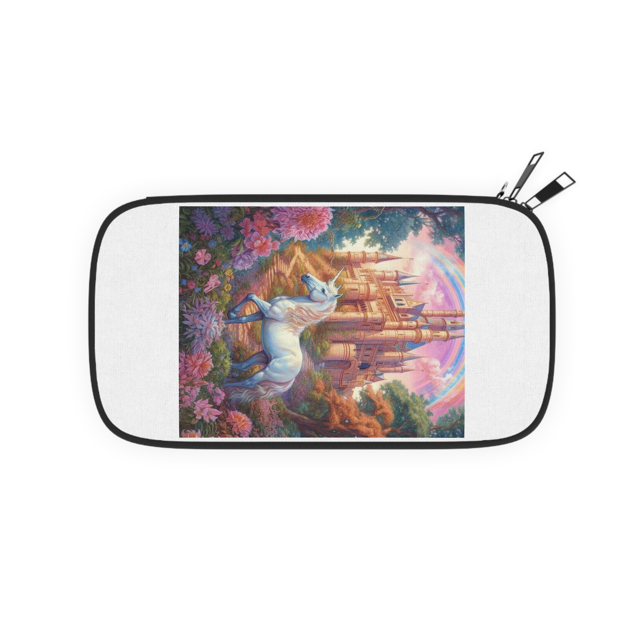Painting Unicorn Front Castle With Rainbow Generative Ai Passport Wallet