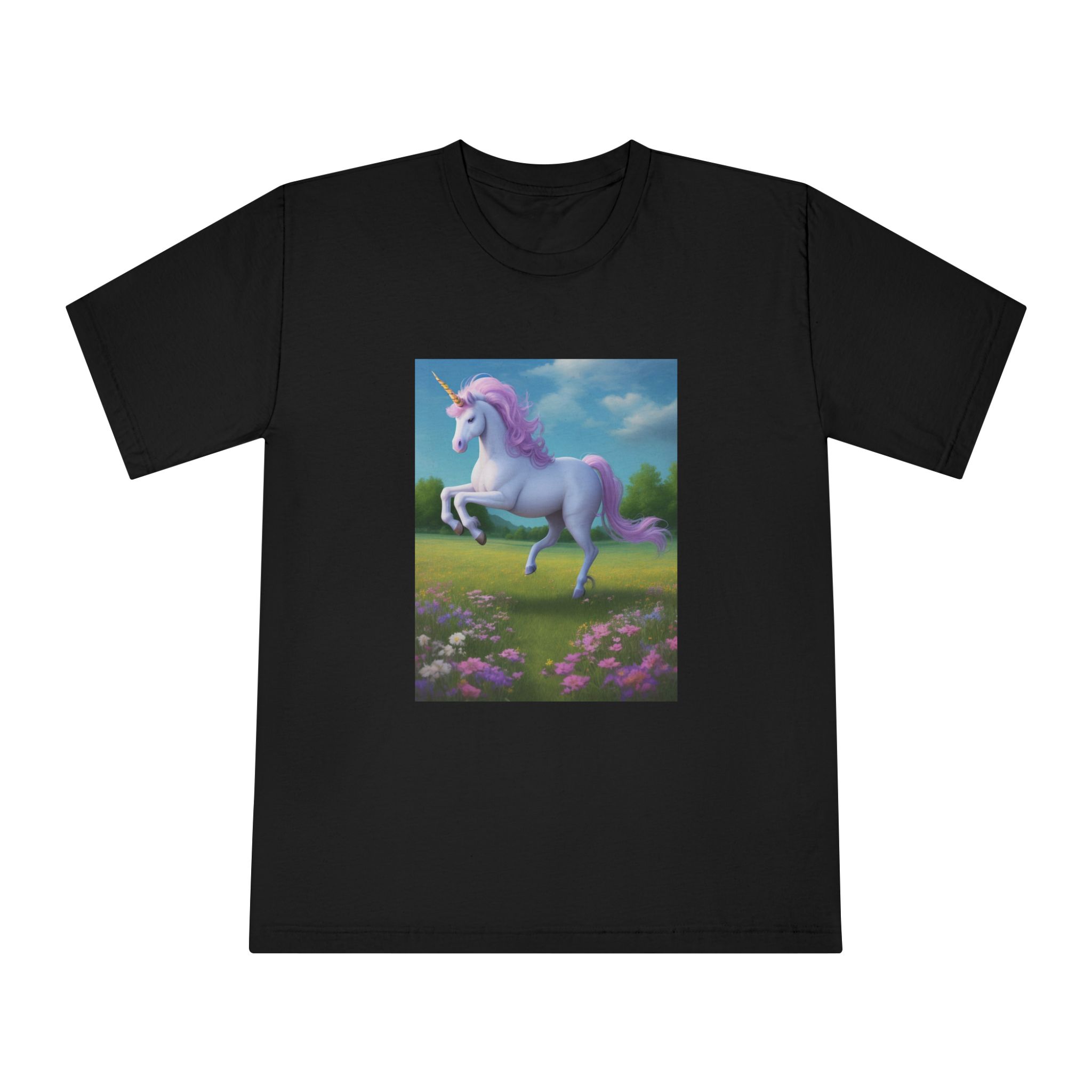 Beautiful Unicorn Running Magical Meadow Unicorn Background Images Whimsical Unicorn (3) Unisex Classic Crewneck T Shirt - Image 5