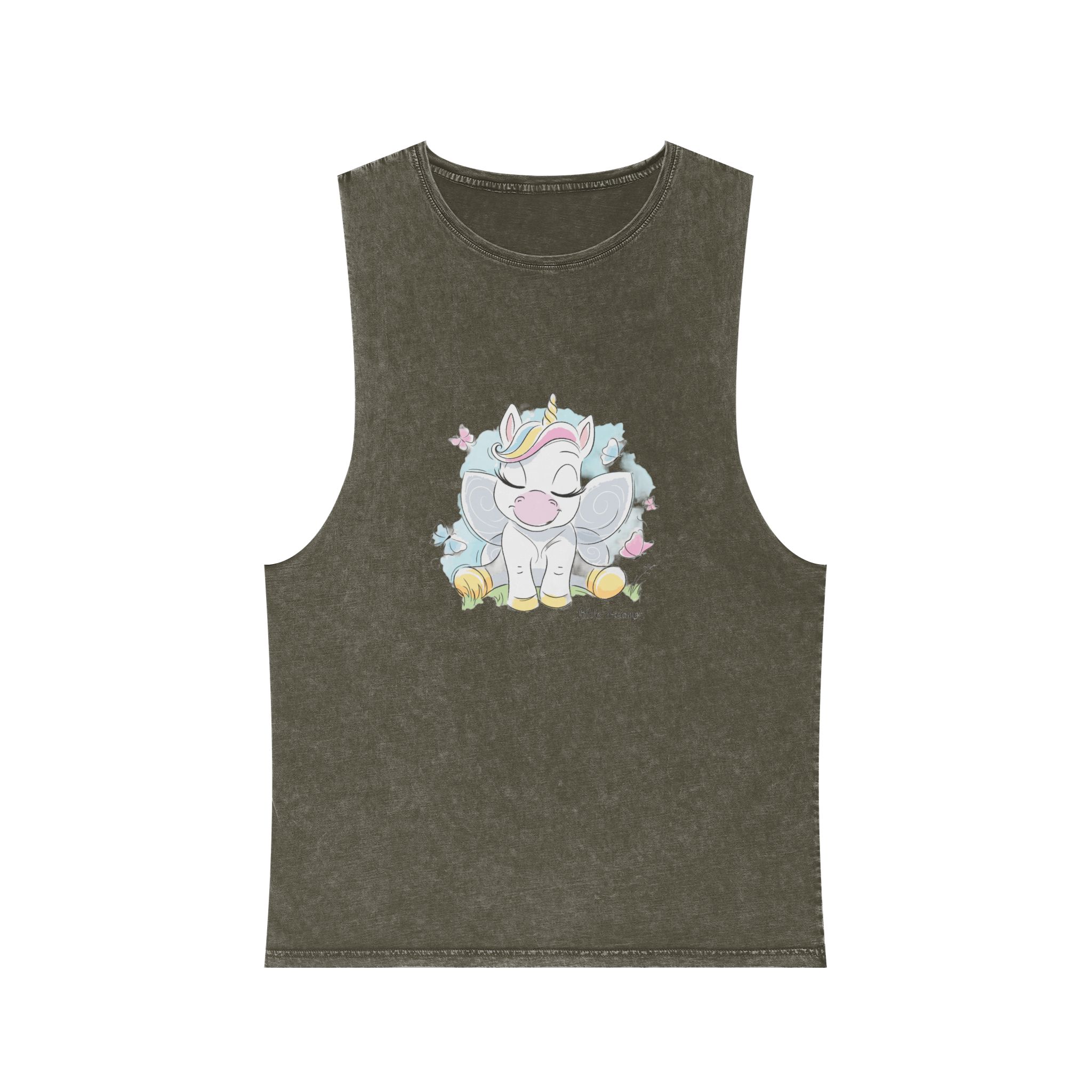 Cute Unicorn Fashion Illustration Drawing In Modern Style For Clothes Little Dreamer Text Unisex Stonewash Tank Top - Image 5