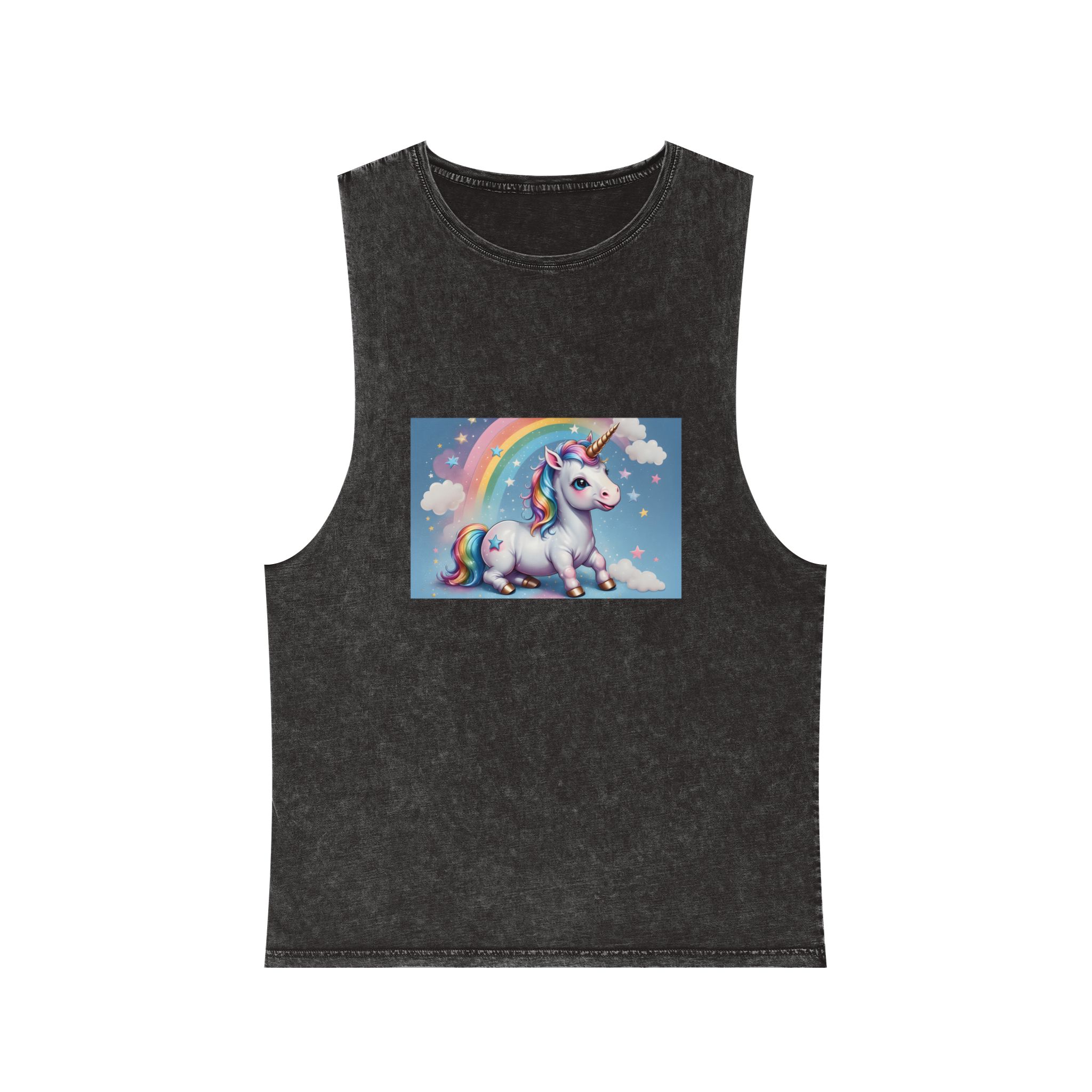 Happy Unicorn Background Sky Rainbow Unisex Stonewash Tank Top