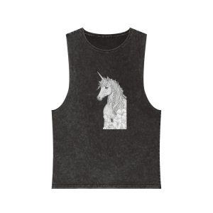 Unicorn Fantastic Vintage Flowers Image Generative Ai Unisex Stonewash Tank Top