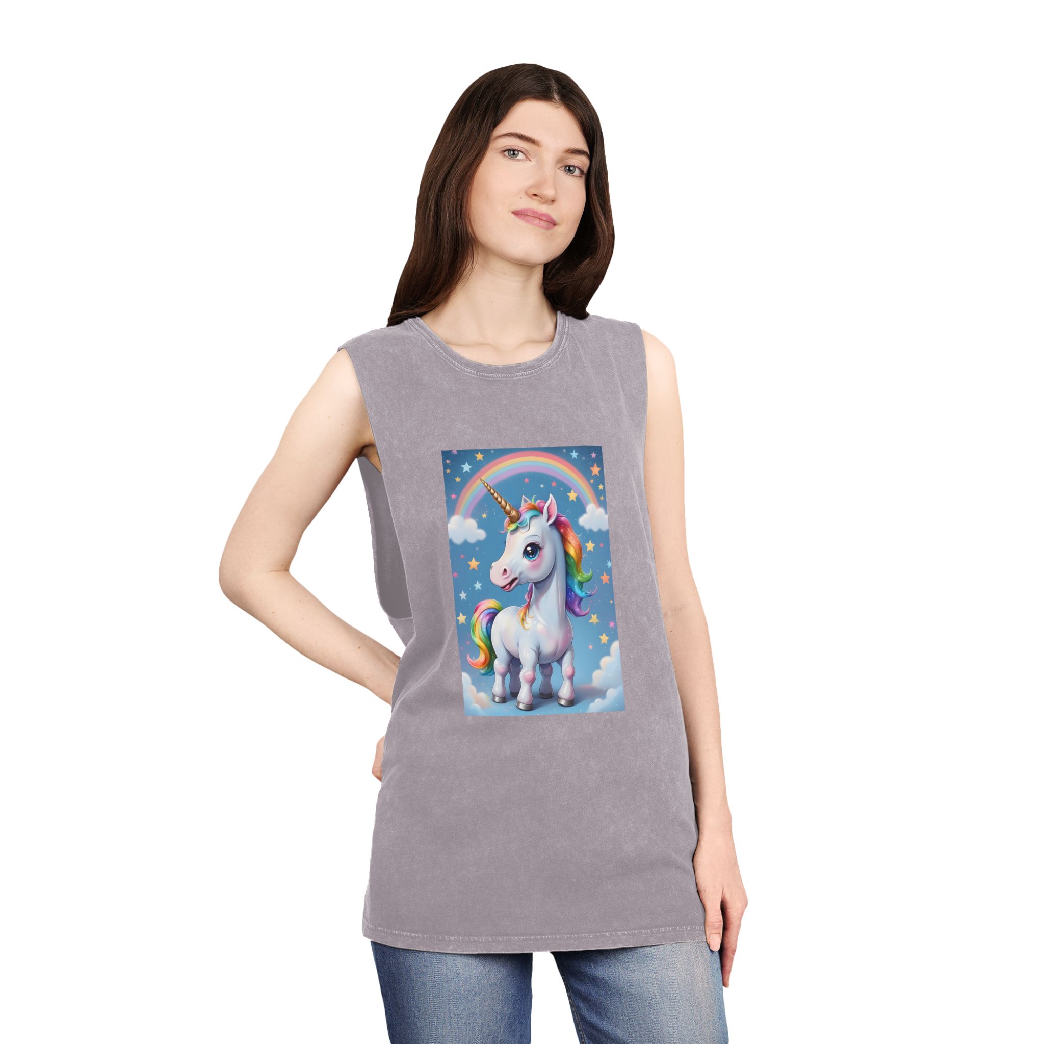 Happy Unicorn Background Sky Rainbow Copy Unisex Stonewash Tank Top - Image 20